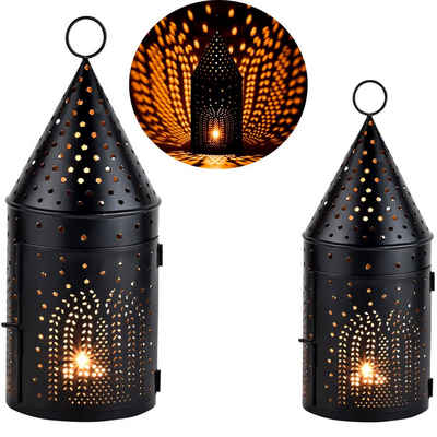 Marrakesch Orient & Mediterran Interior Kerzenlaterne 2er Set Weihnachtslaterne Schwarz aus Metall Laterne Windlicht (2er Set), aus Metall