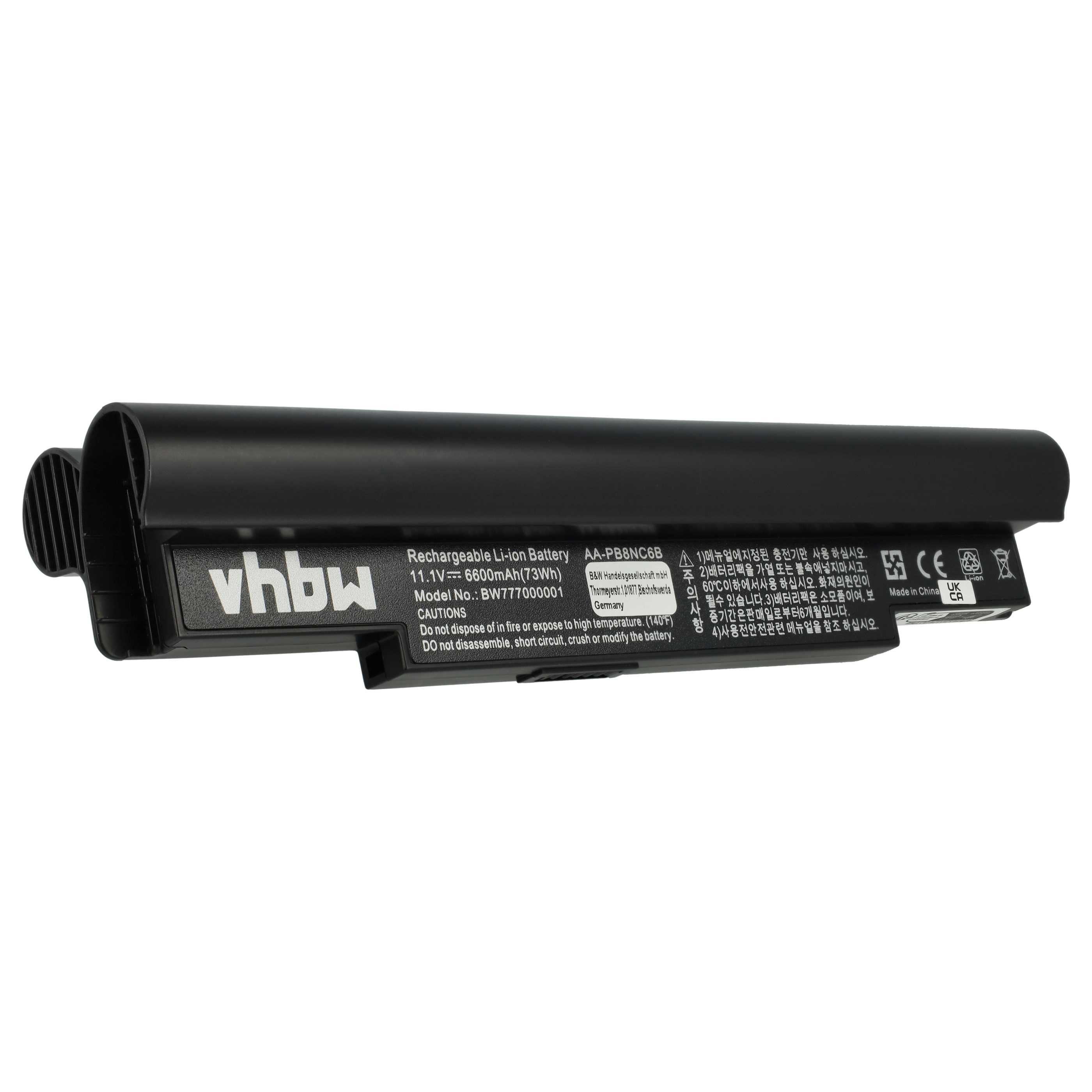 vhbw Akku passend für Samsung N120, N130, N140, N510, NC20, NC10, ND10, Laptop-Akku Akku Li-Ion 6600 mAh (11,1 V, 1 St), Leistungsfähiger Austausch-Akku für Notebook, Wiederaufladbar, Jede