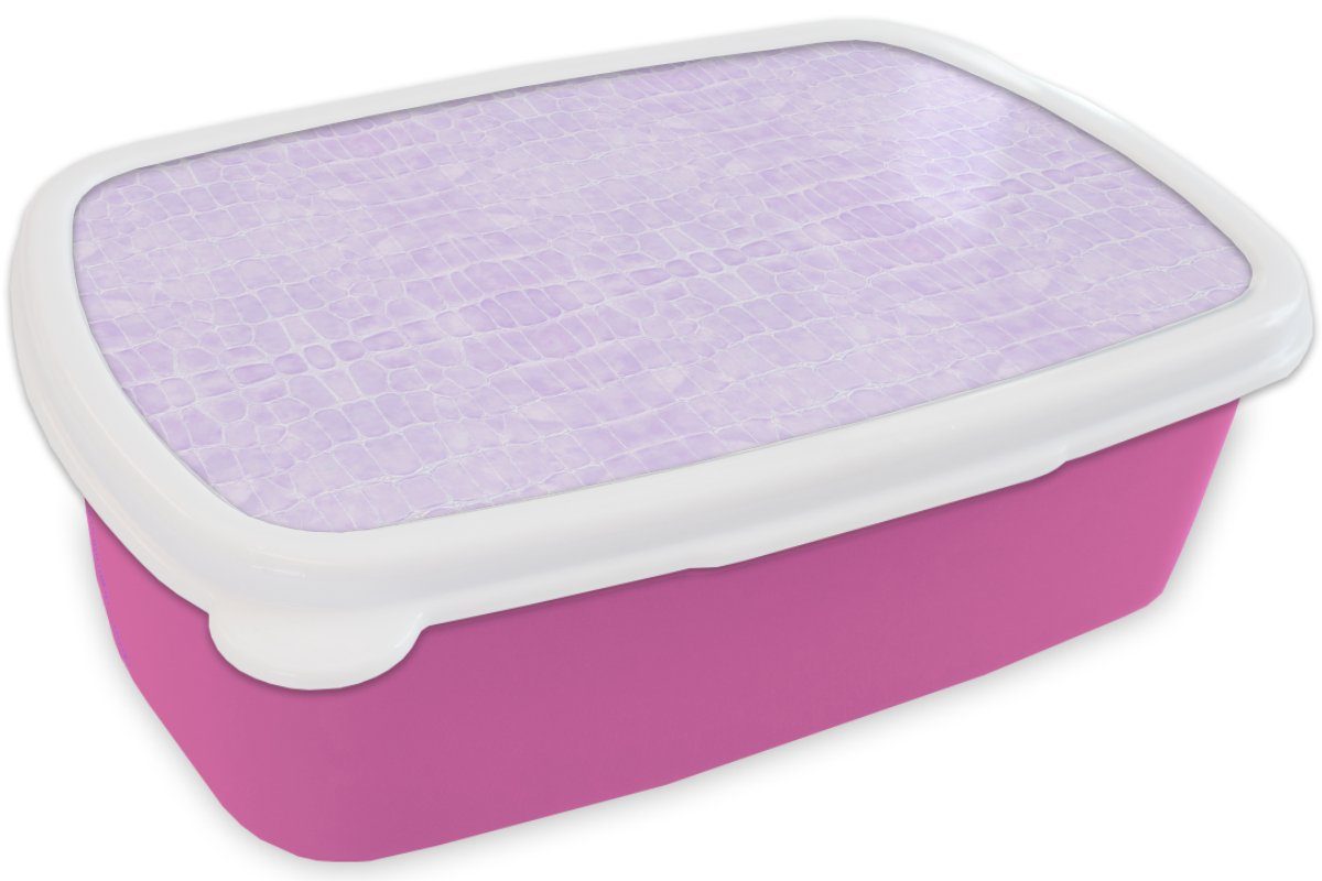MuchoWow Lunchbox (2-tlg), Tierhaut, - Kunststoff, Snackbox, Textur Erwachsene, Mädchen, für Kinder, Kunststoff - Brotbox rosa Leder Brotdose