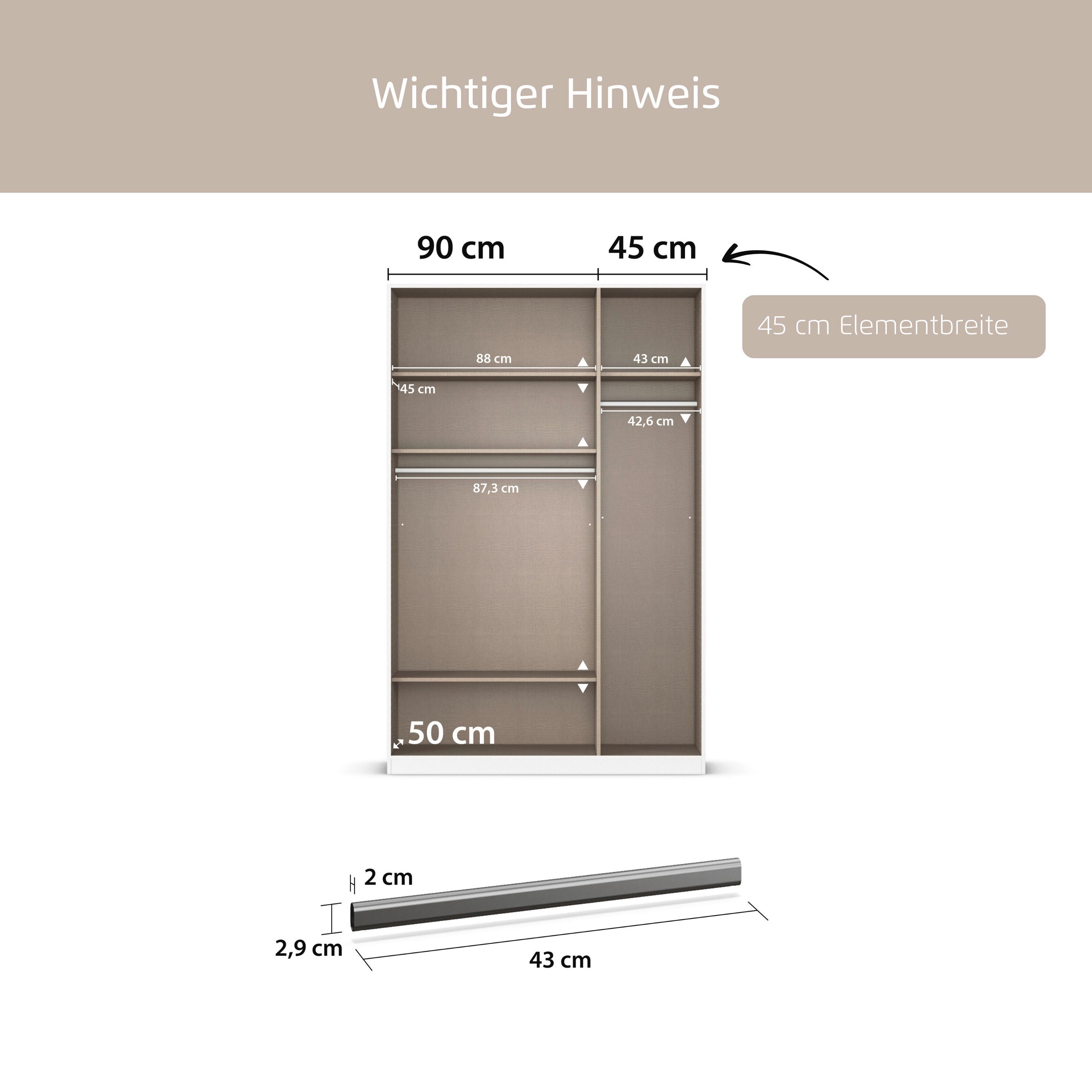 rauch Kleiderstange Zubehör für Rauch-Schränke, Breite 43 cm, für Rauch-Schränke mit Element-Breite 45 cm