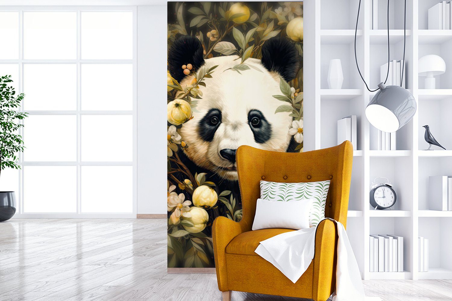 St), Panda Matt, Blumen, Vliestapete (2 Wohnzimmer für Küche, - Fototapete - Schlafzimmer - Pandabär MuchoWow bedruckt, Wildtiere Fototapete