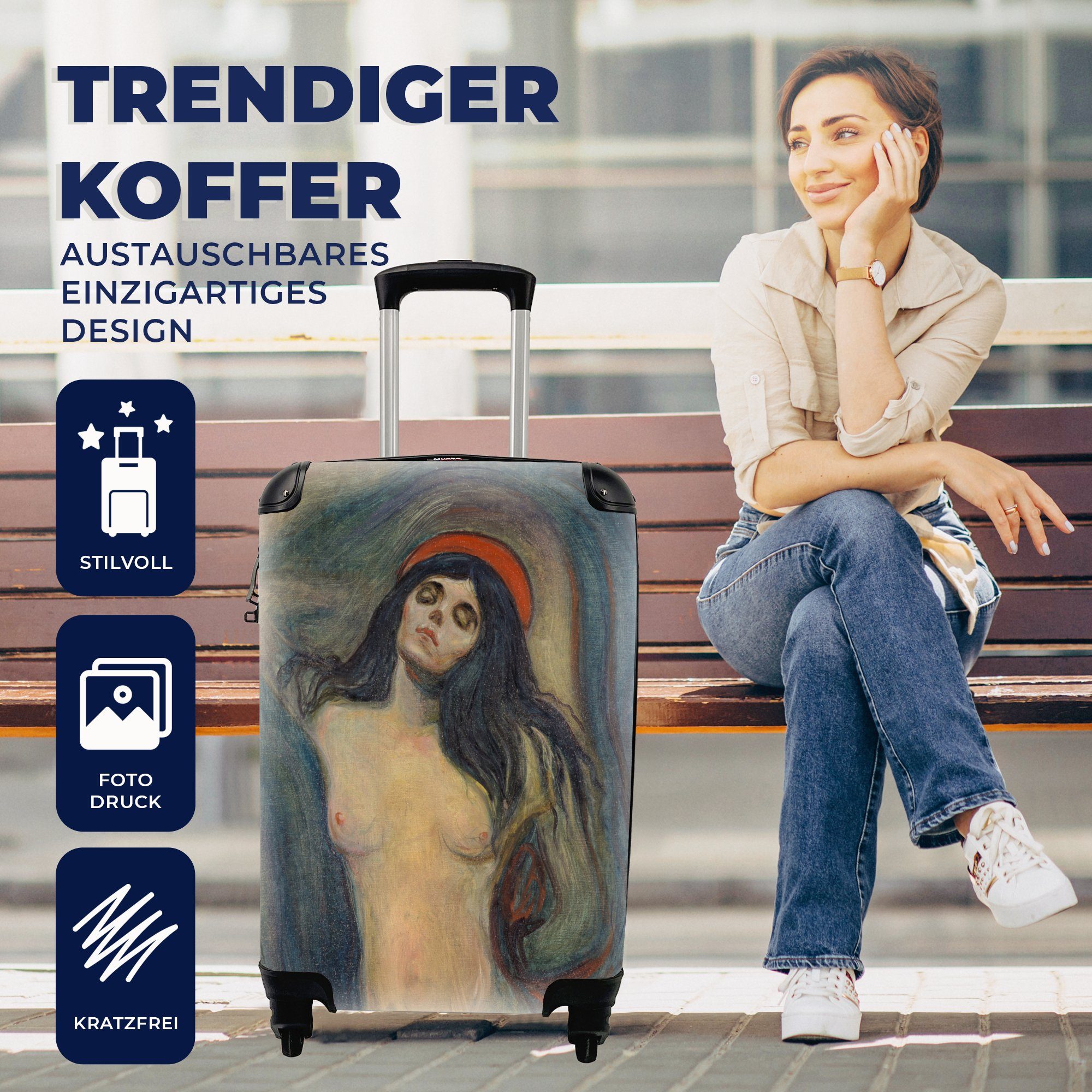 Handgepäckkoffer Handgepäck Reisekoffer 4 für - Madonna Ferien, MuchoWow Edvard mit Munch, Reisetasche rollen, Trolley, Rollen,