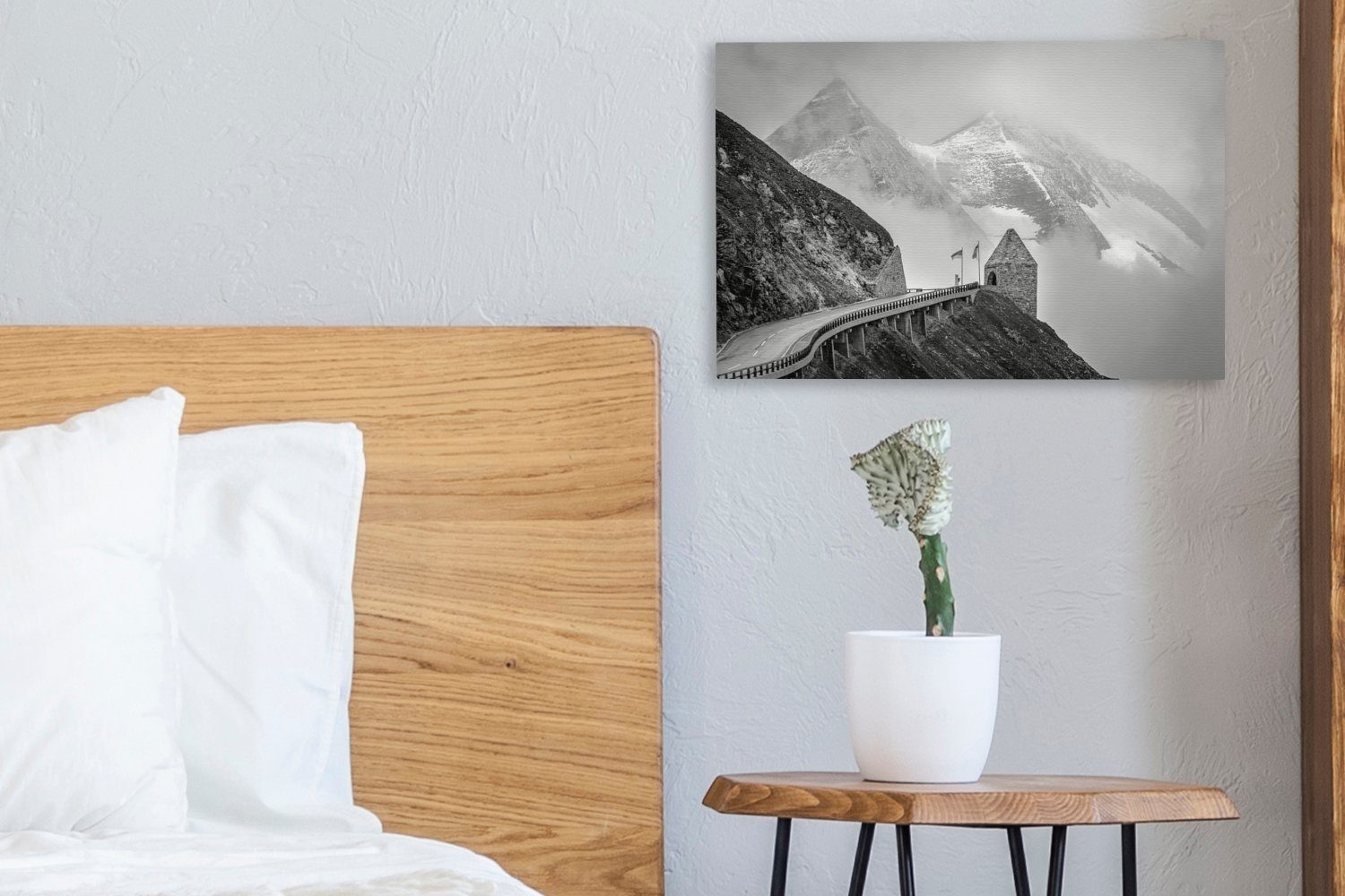 30x20 Wanddeko, - Europa Berge und, schwarz St), (1 Leinwandbilder, in Aufhängefertig, hinter Hochalpenstraße Leinwandbild der Wandbild OneMillionCanvasses® Großglockner cm