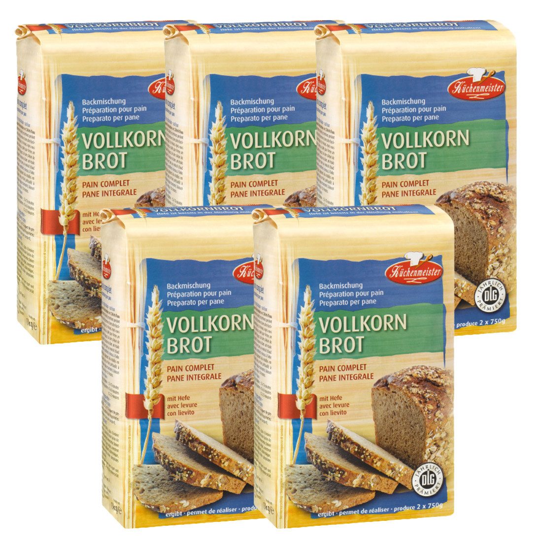 Bielmeier Backmischung Vollkornbrot 5 Stück á 1000 g Küchenmeister, 1 x 5000 g, Made in Baden-Württemberg (SET311011-5)