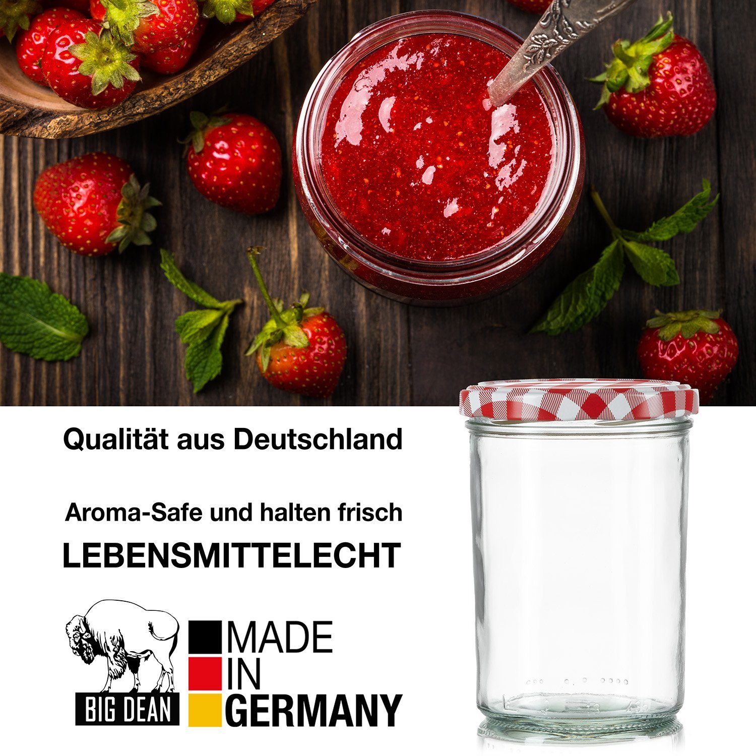 Germany, TO Einkochgläser 435ml Sturzgläser BigDean 82 Einmachglas (12-tlg) Made in