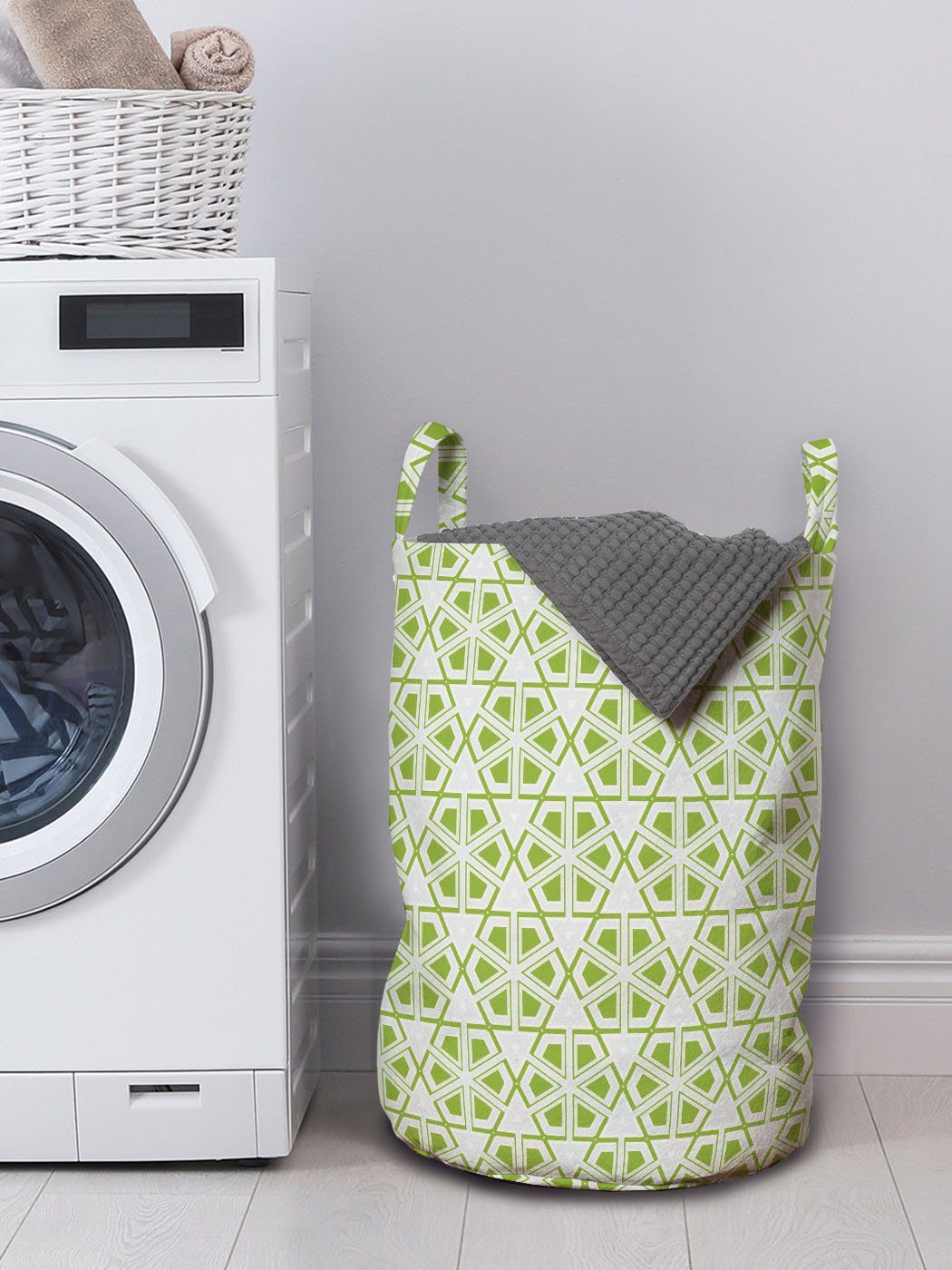 Griffen Kordelzugverschluss und Hexagone geometrisch Wäschesäckchen Waschsalons, Abakuhaus für mit Polygonen Wäschekorb