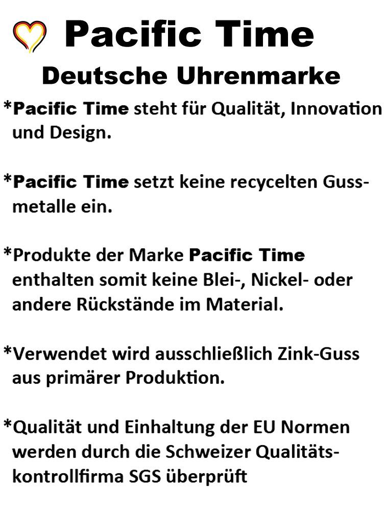 Pacific Time Quarzuhr Damenuhr analog Pferd Holz Canvas Armband, Gratis Versand