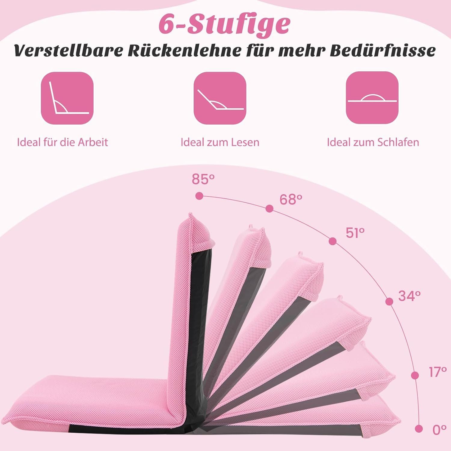 Rückenlehne mit Verstellbarer 6-stufig Rosa Relaxsessel Bodenstuhl, COSTWAY