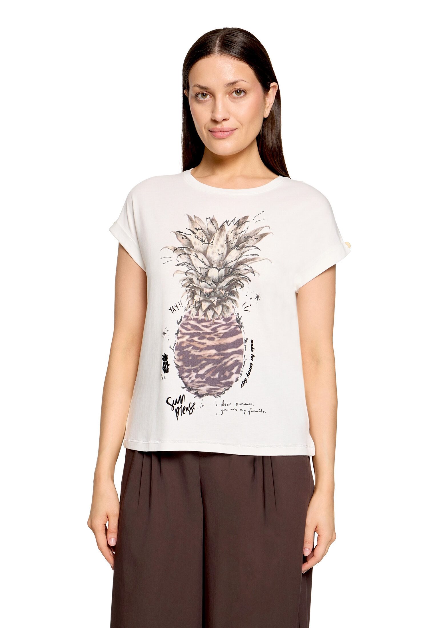 Cartoon Kurzarmshirt Damen mit Ärmelaufschlag (1-tlg)