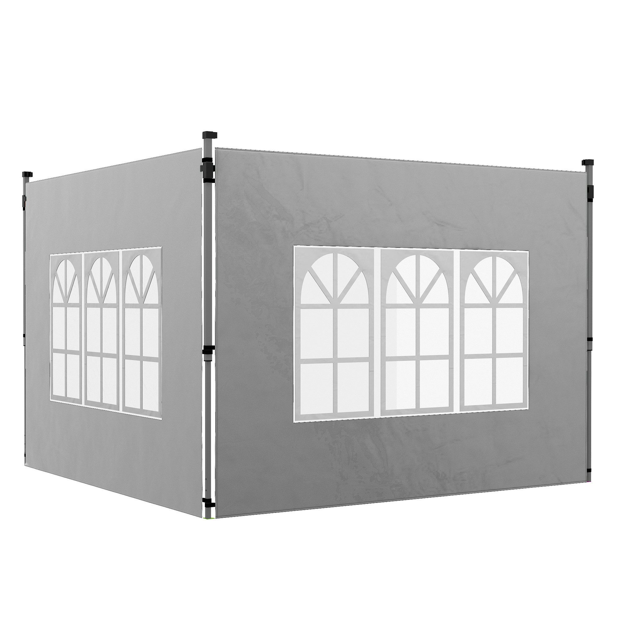 Outsunny Pavillonseitenteil Seitenwand Fenster wasserdicht Oxfordstoff Wind- & Sichtschutz, 295x195 cm, für Faltpavillon in 300x300 cm oder 300x400 cm) Seitenwand, [2-St. Seitenteile für Pavillon, für Partyzelt, Hellgrau