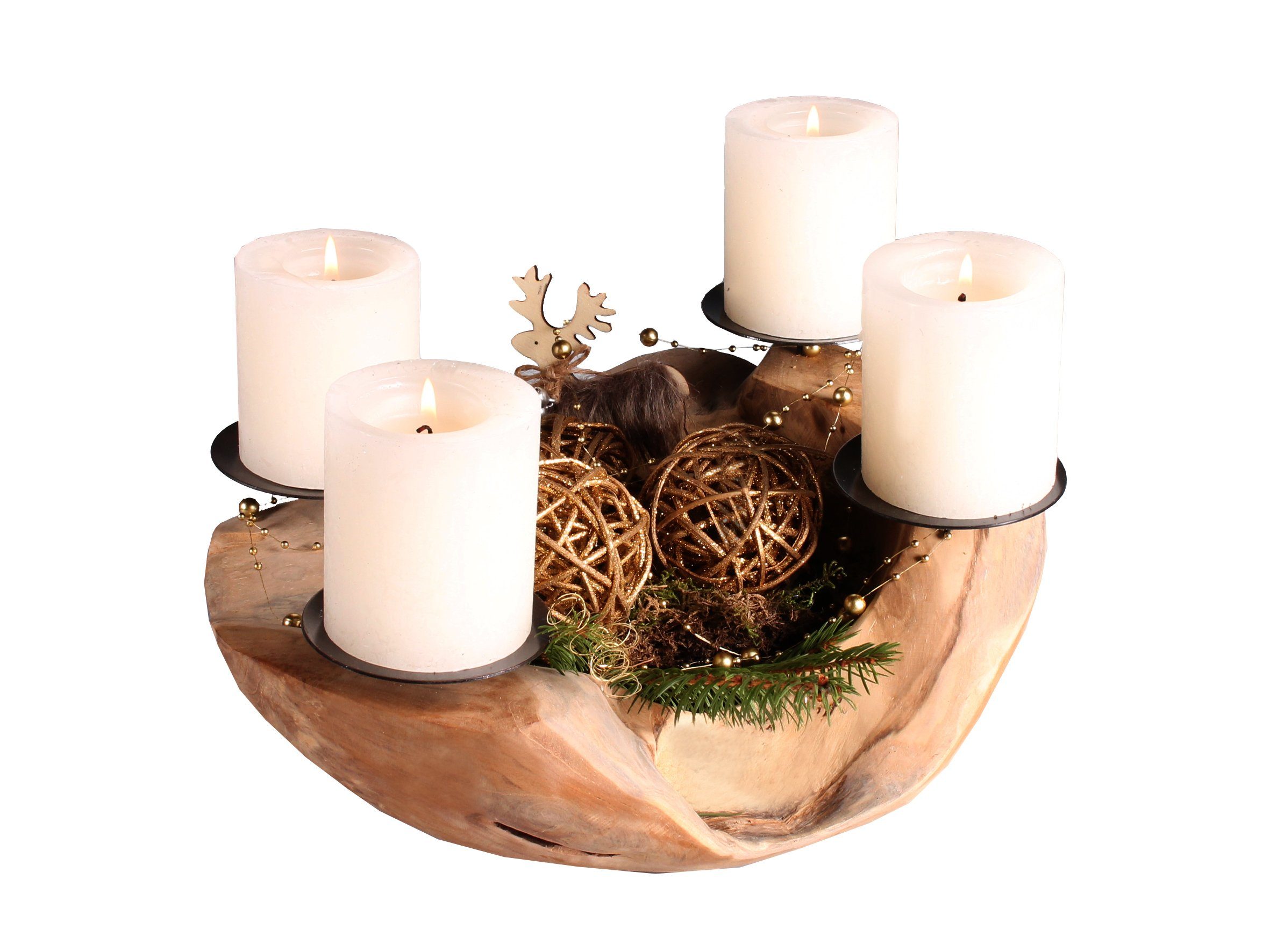 Home Feeling Adventskranz Adventskranz/-schale ca. 30-35 cm, Teakschale/Dekoschale, Adventsgesteck