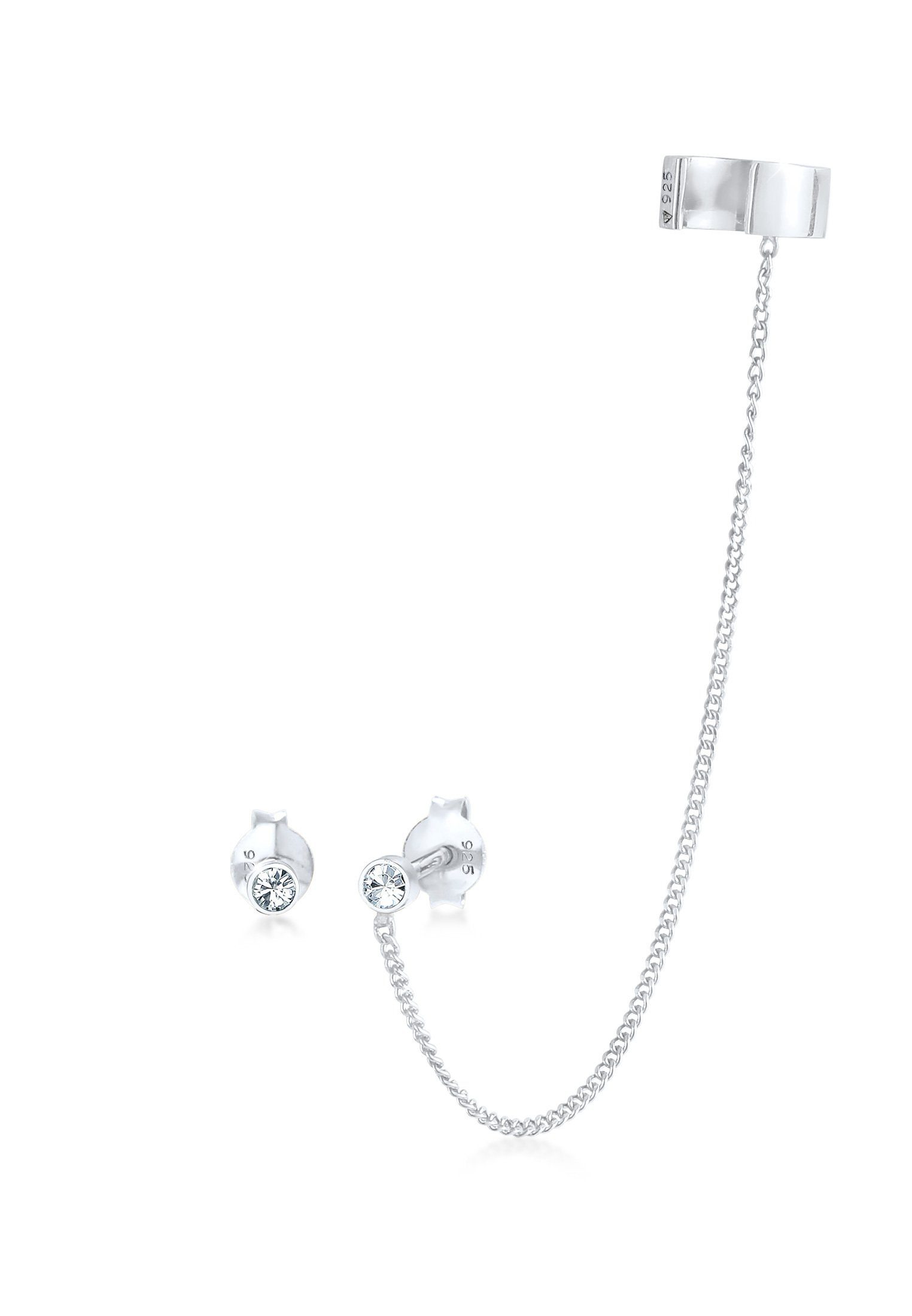 Paar Ohrstecker Earcuff Stecker Rund 925 Silber, mit Kristallen von Swarovski®