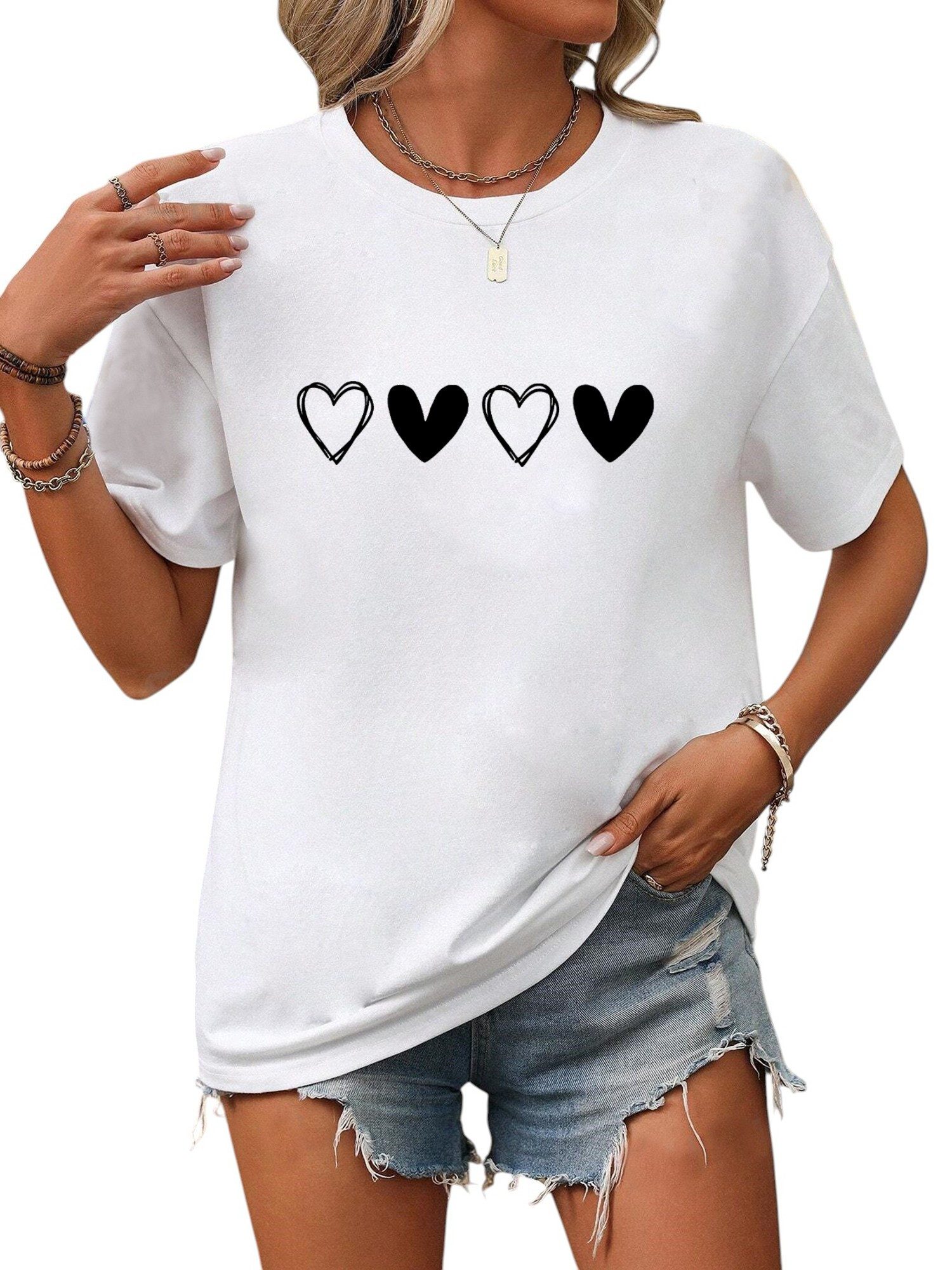 PYL T-Shirt Damen Casual Kurzarmshirt mit günstig online kaufen