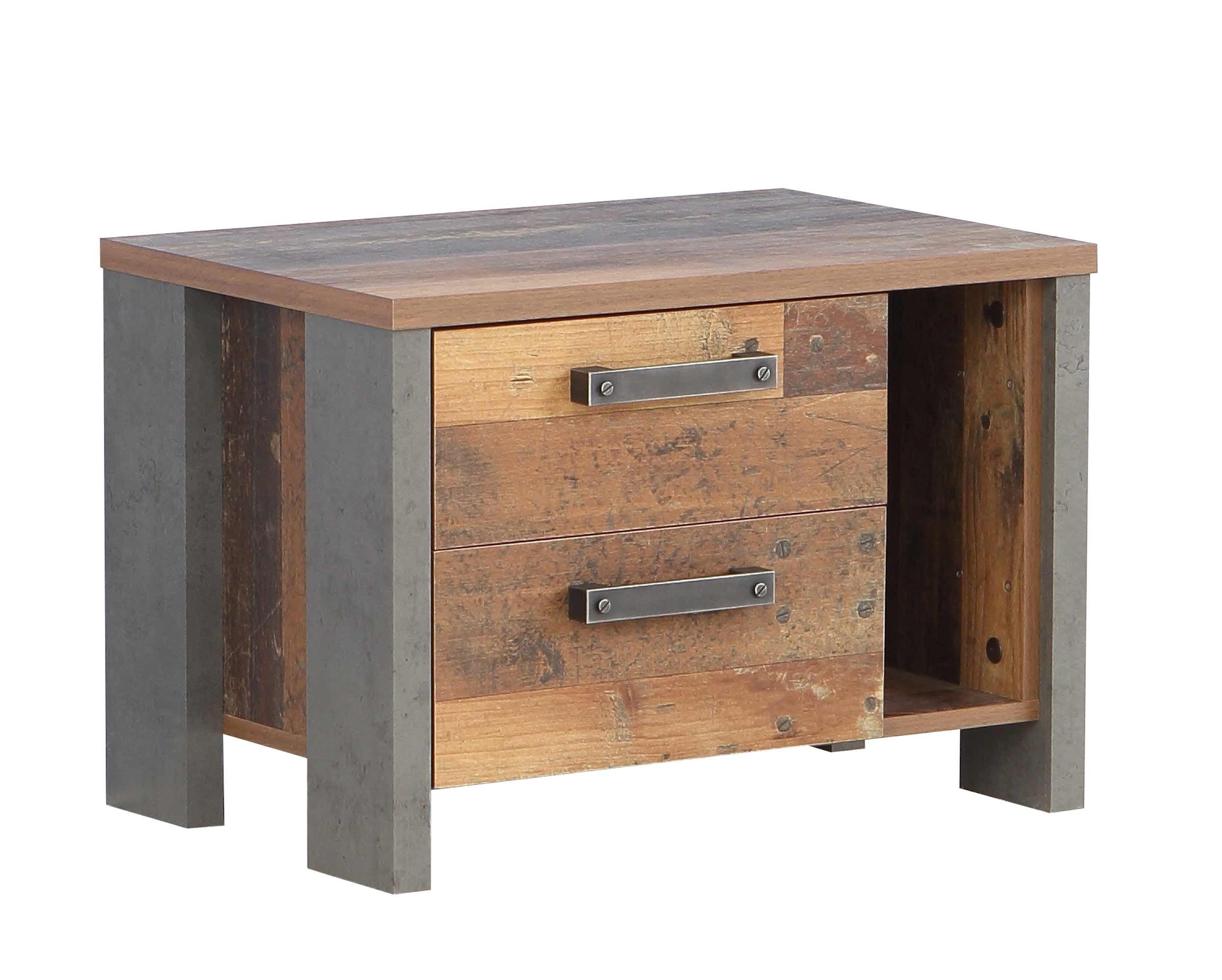 FORTE Komplettschlafzimmer Jugendzimmer CLIF, 5-teiliges Set in Old Wood Vintage und Betonoptik, (Komplett-Set, 5-tlg., Nachtkommode, Jugendbett, Schublade, Regal, Kleiderschrank)
