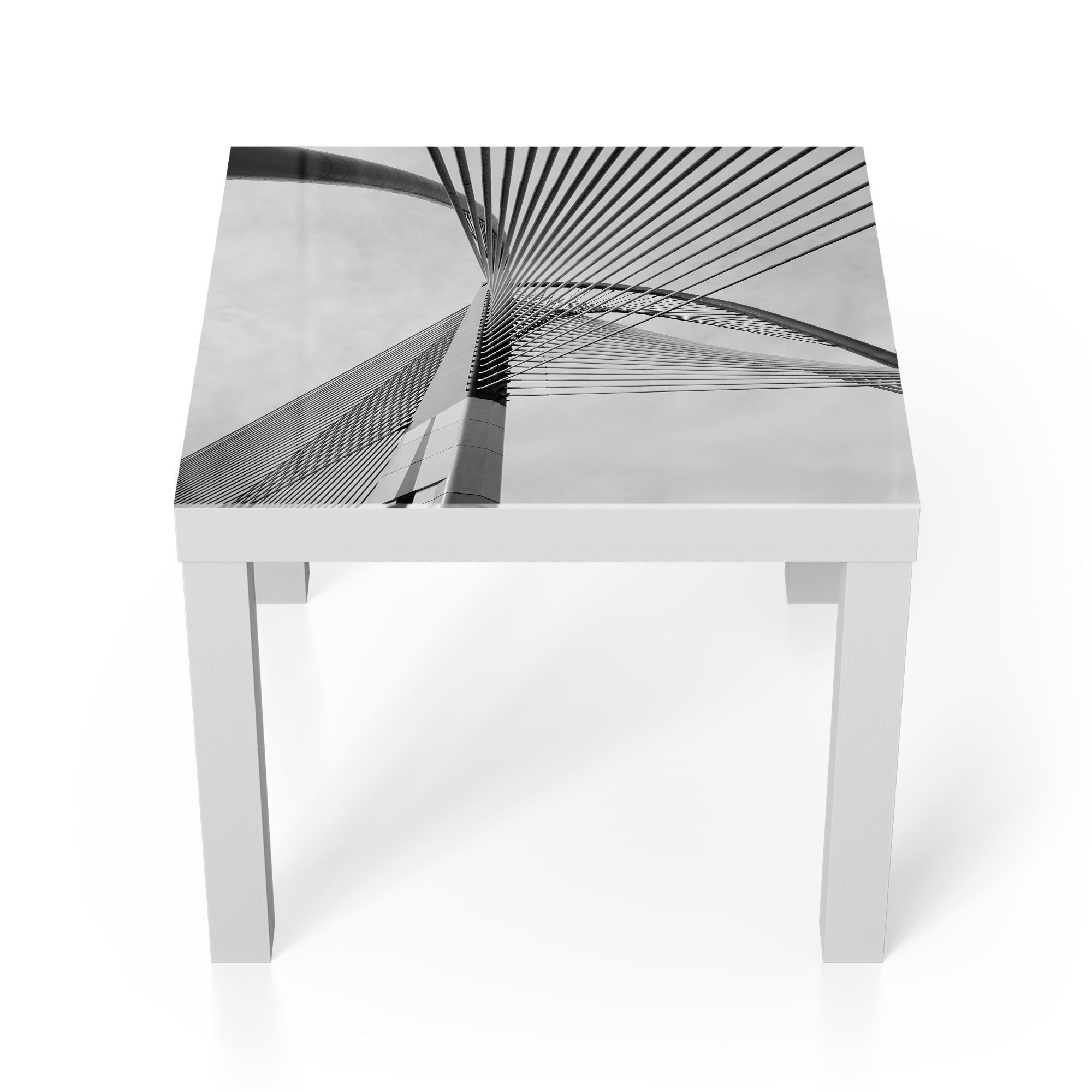 'Brückenseile Detail', im Glas Weiß modern Glastisch DEQORI Beistelltisch Couchtisch