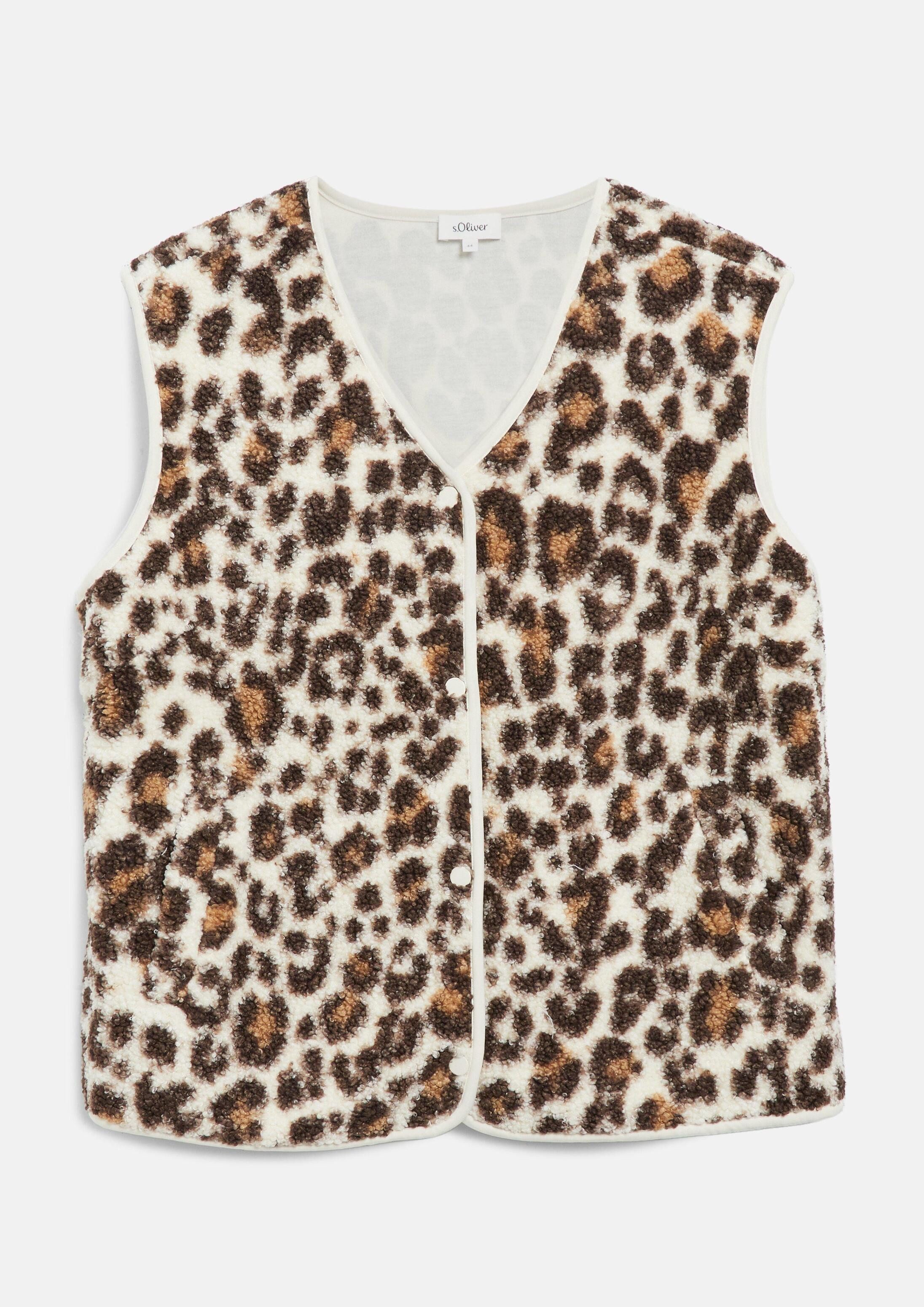 s.Oliver Funktionsweste Indoor-Weste Teddy-Weste mit Leo-Muster im Relaxed Fit