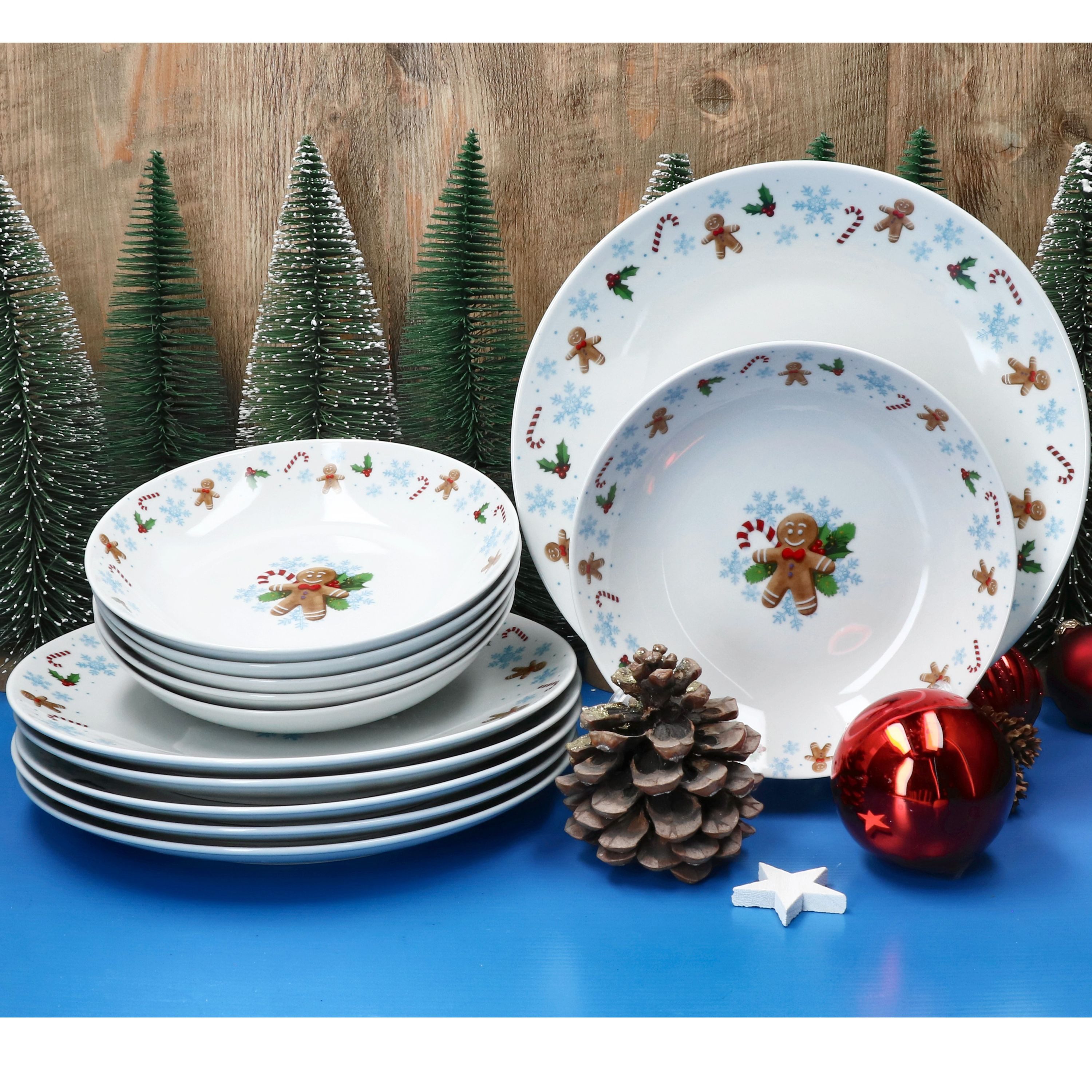 MamboCat Tafelservice 12tlg Tafelservice Candyman 6 Pers Essteller Suppenteller Weihnachten, Porzellan, Weihnachtsgeschirr, Winter, Weihnachtsset, Geschirr, Advent