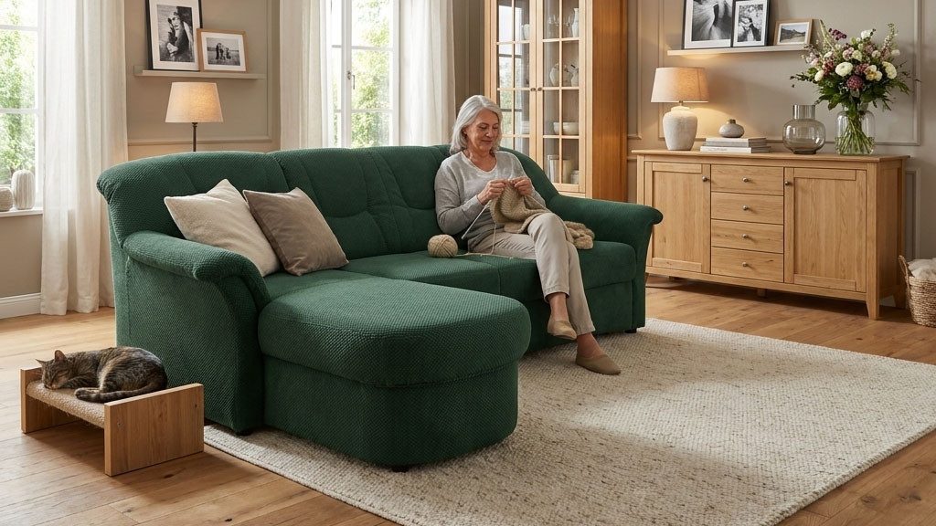 OTTO home Ecksofa Langelland 232 x 146 cm, auch mit Schlaffunktion, mittelfester Sitz, L-Form, mit Federkern, pflegeleichter Pet Friendly Bezugsstoff