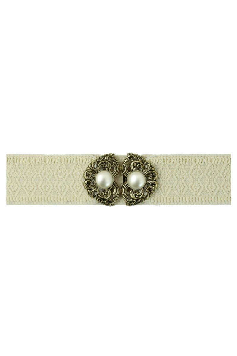 Herbert Hahn Ledergürtel Stretchgürtel Damen - ORNAMENT - creme, schwarz – Bild 2 von 3