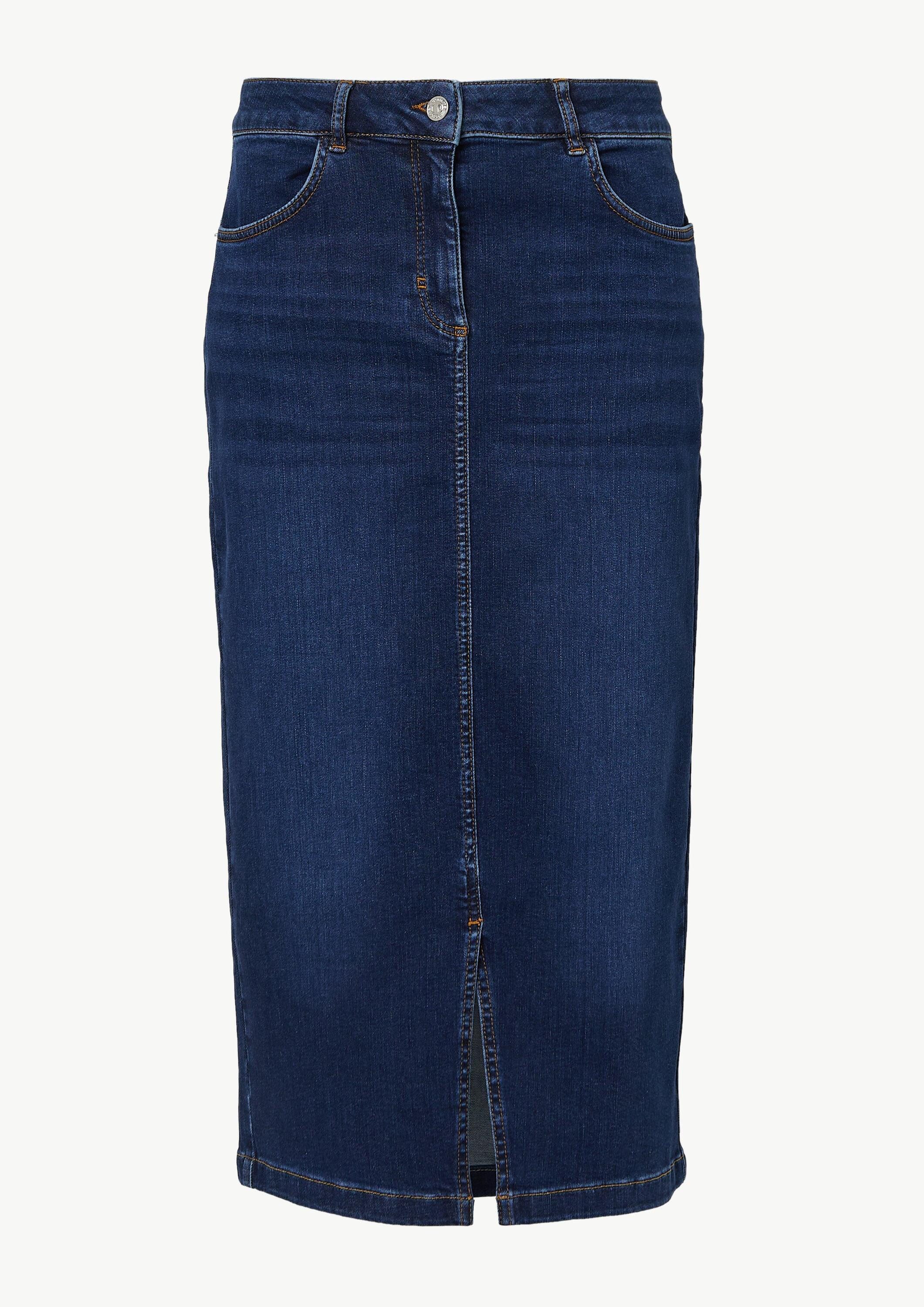 comma Midirock Rock Elastischer Midi-Jeansrock mit Waschung
