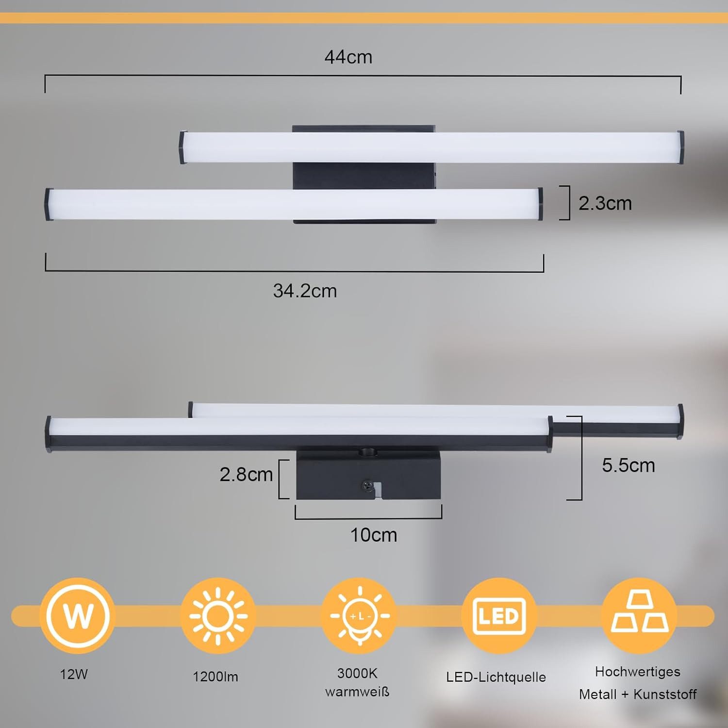 Nettlife LED Wandleuchte Innen Schwarz Modern 6/12/18/27W 3000K Flur Wandbeleuchtung Warmweiß, LED fest integriert, Warmweiß, Wandlicht für Wohnzimmer Schlafzim – Bild 3 von 5