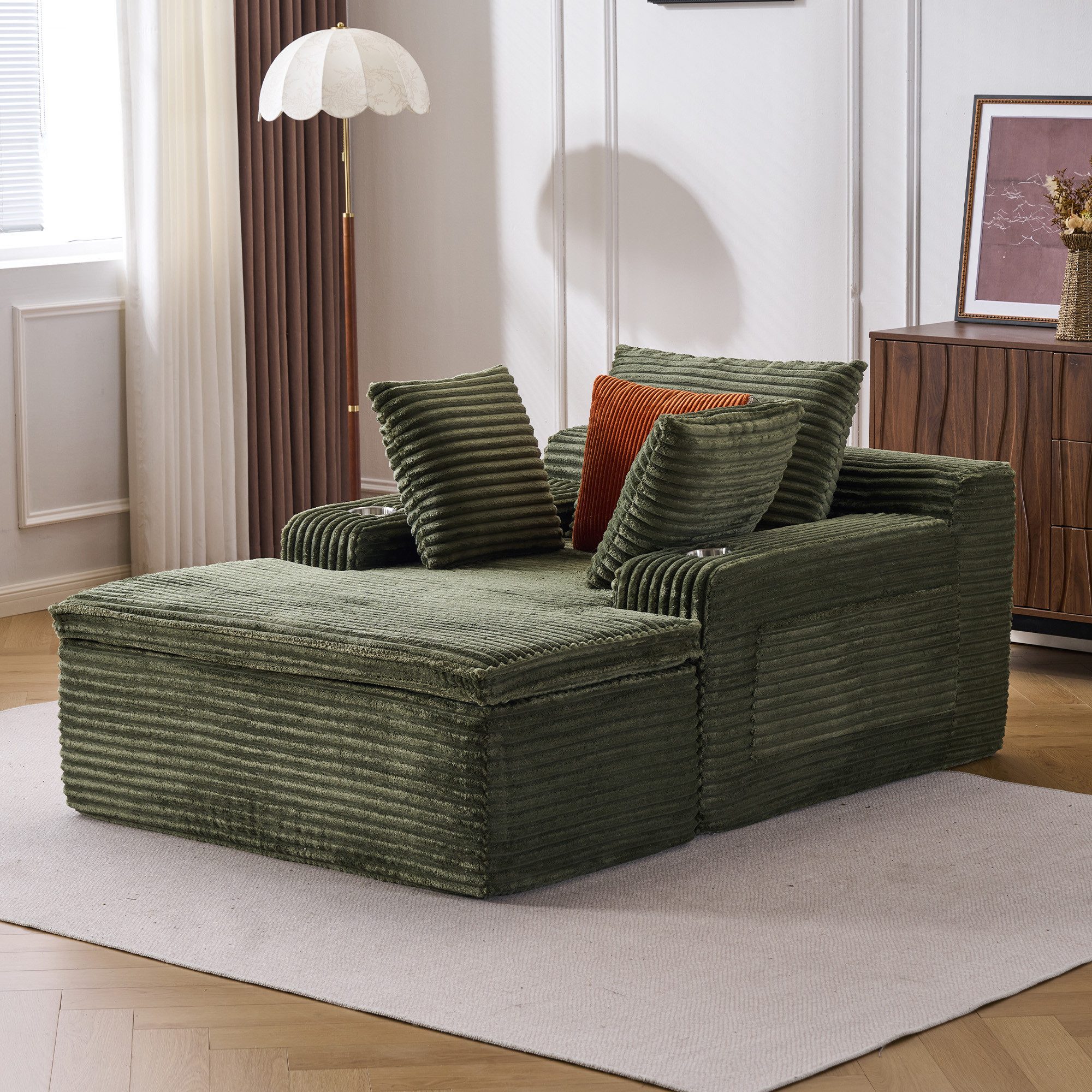 Orvane Modulares Schlafsofa mit Cordbezug&ergonomischem Design, 2-in-1-Kissen