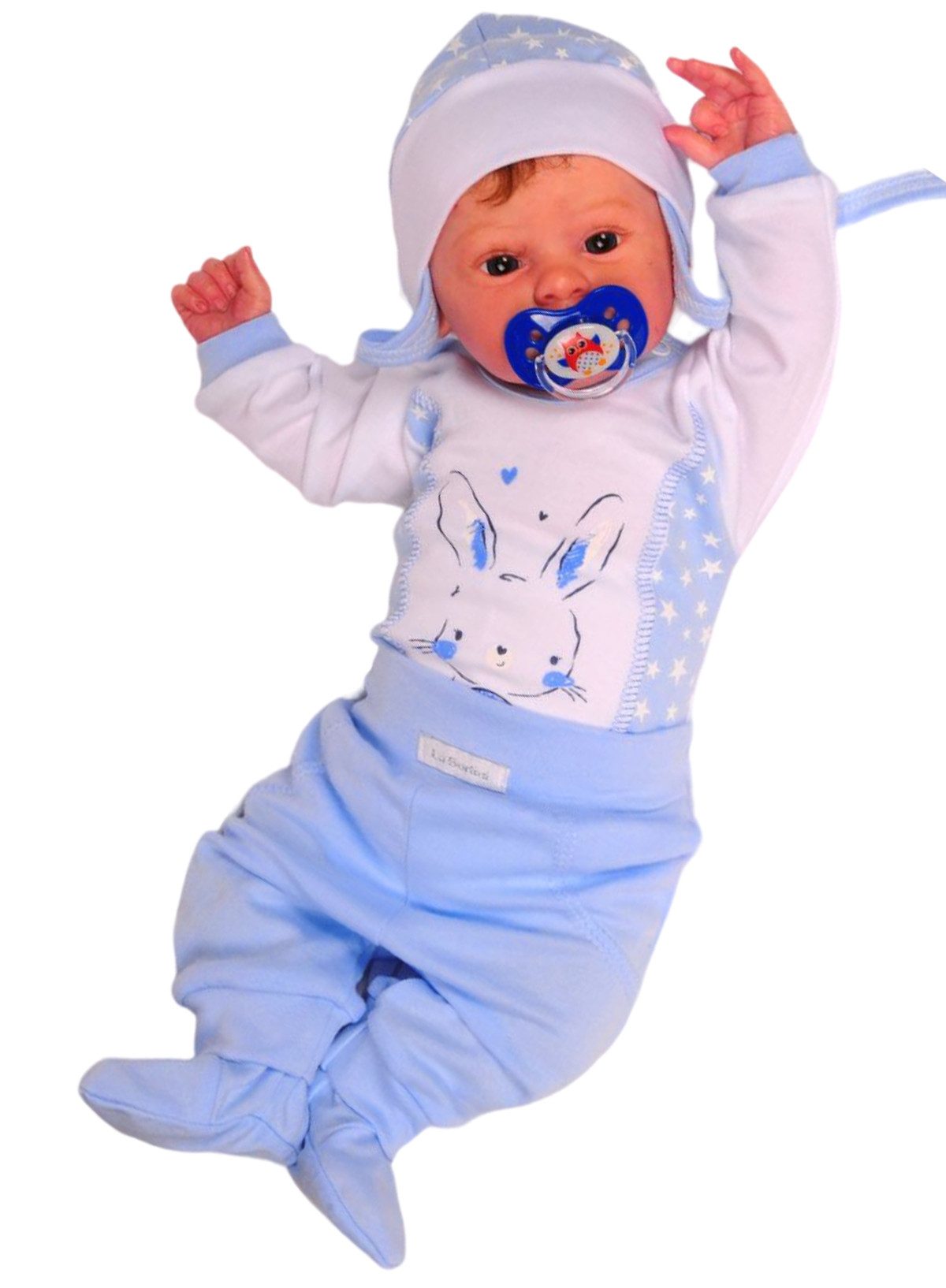 Body & Hose Langarmbody Schlupfhose und Mütze Baby Set Anzug mit Häschen