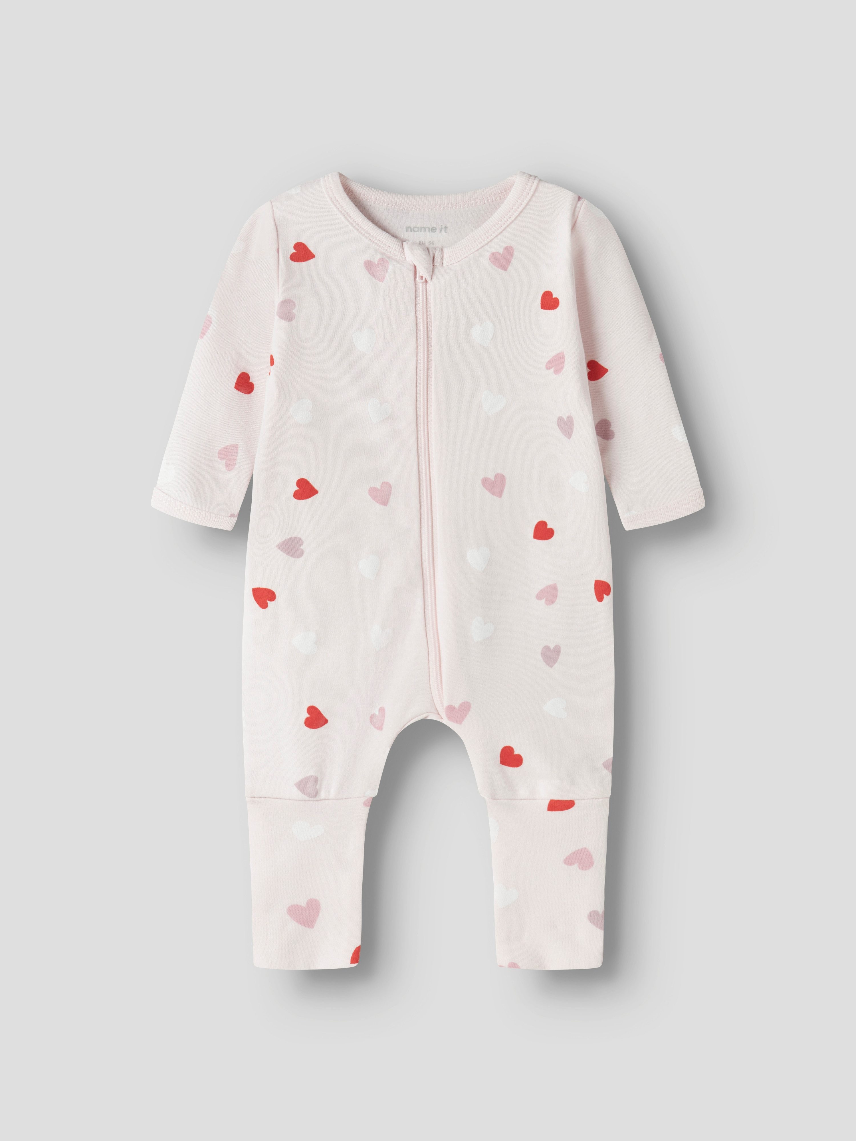 Name It Schlafanzug NBFNIGHTSUIT 2P ZIP FF CAR. HEART NOOS (Packung, 2 tlg) aus Baumwolle, bequeme Passform, mit Umschlagbund