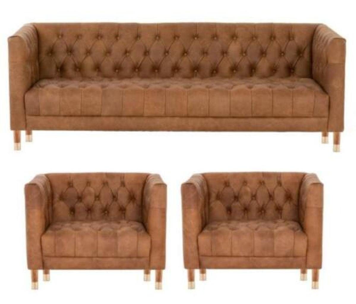 JVmoebel Sofa Braune Samt Chesterfield Design Made Möbel Sessel in 2 europe Leder Modern Sofa