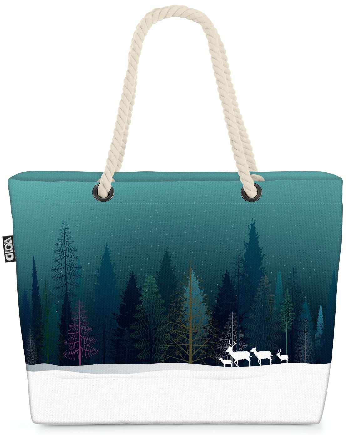 VOID Strandtasche (1-tlg), Winter Schnee Hirsch Reh Beach Bag Skandinavien Norwegen Winter Winterwald Wald