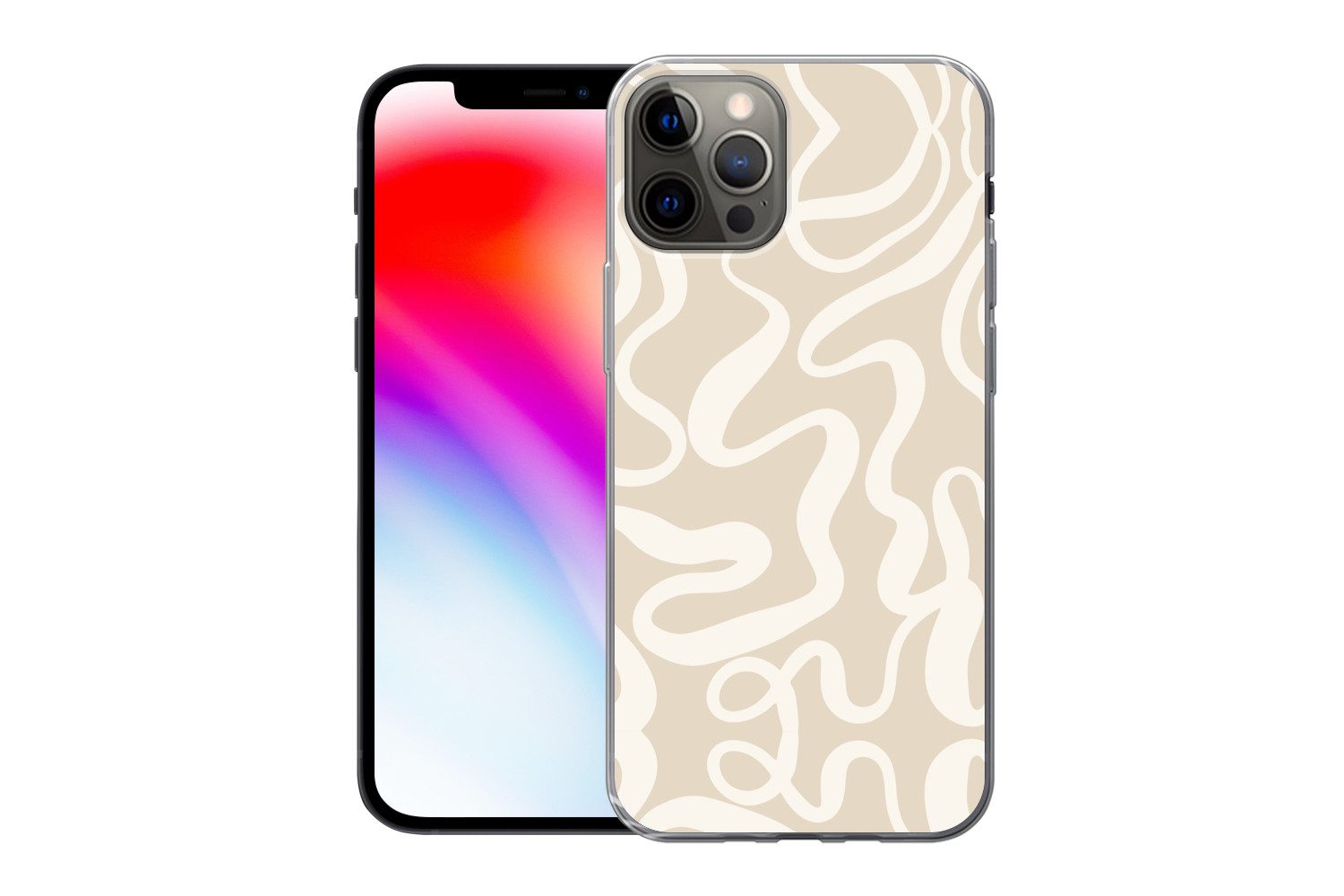 MuchoWow Handyhülle für Apple iPhone 13 Pro Linien - Abstrakt - Beige - Weiß - Minimalisti, Smartphone-Bumper, Print, Handy Schutzhülle Dünn