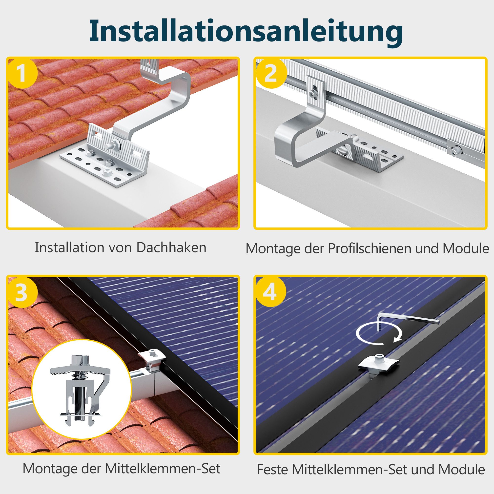 SolarMars Solarmodul-Halterung Solarpanel Halterung für Ziegeldach Balkonkraftwerk, (Komplettset Halterung Solarmodul für 28-46mm dicke Module, Solar Halterung  – Bild 4 von 5