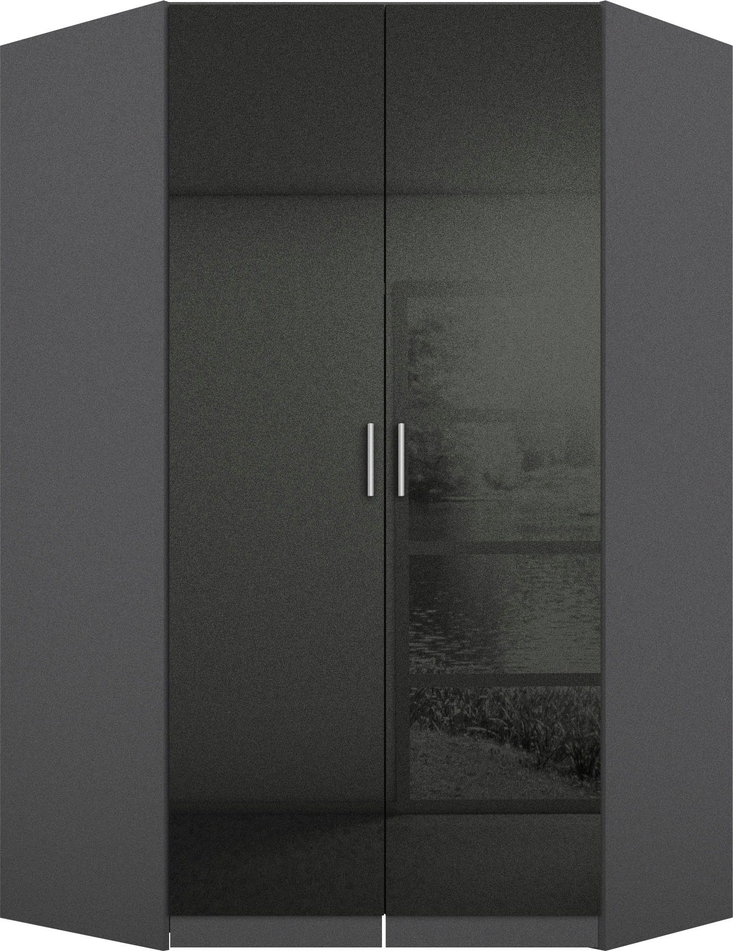 rauch Eckkleiderschrank Kleiderschrank Schrank Eckschrank Ankleide Garderobe CELLE (Schenkelmaß: 117x117 cm, Höhe 197/210 cm) optional mit Spiegel oder Hochglanzfront MADE IN GERMANY