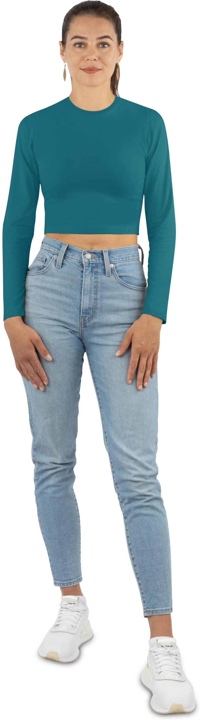 Janice Langarmshirt 3 x Damen crop Langarmshirt hochgeschlossen Noia Figurbetonter kurzer Pullover aus Baumwolle