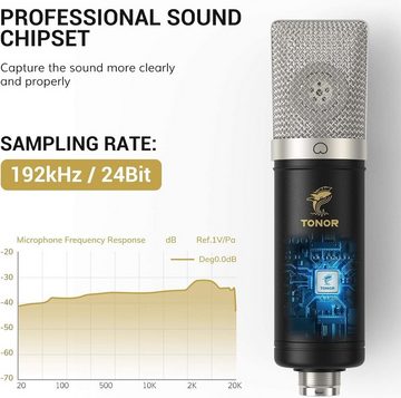 TONOR Streaming-Mikrofon, USB Großmembran Mikrofon Set für Studio, Streaming, Singen und Gaming