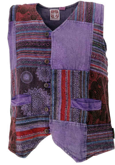 Guru-Shop Strickjacke Goaweste, Psytrance Patchwork Herren Weste - lila alternative Bekleidung