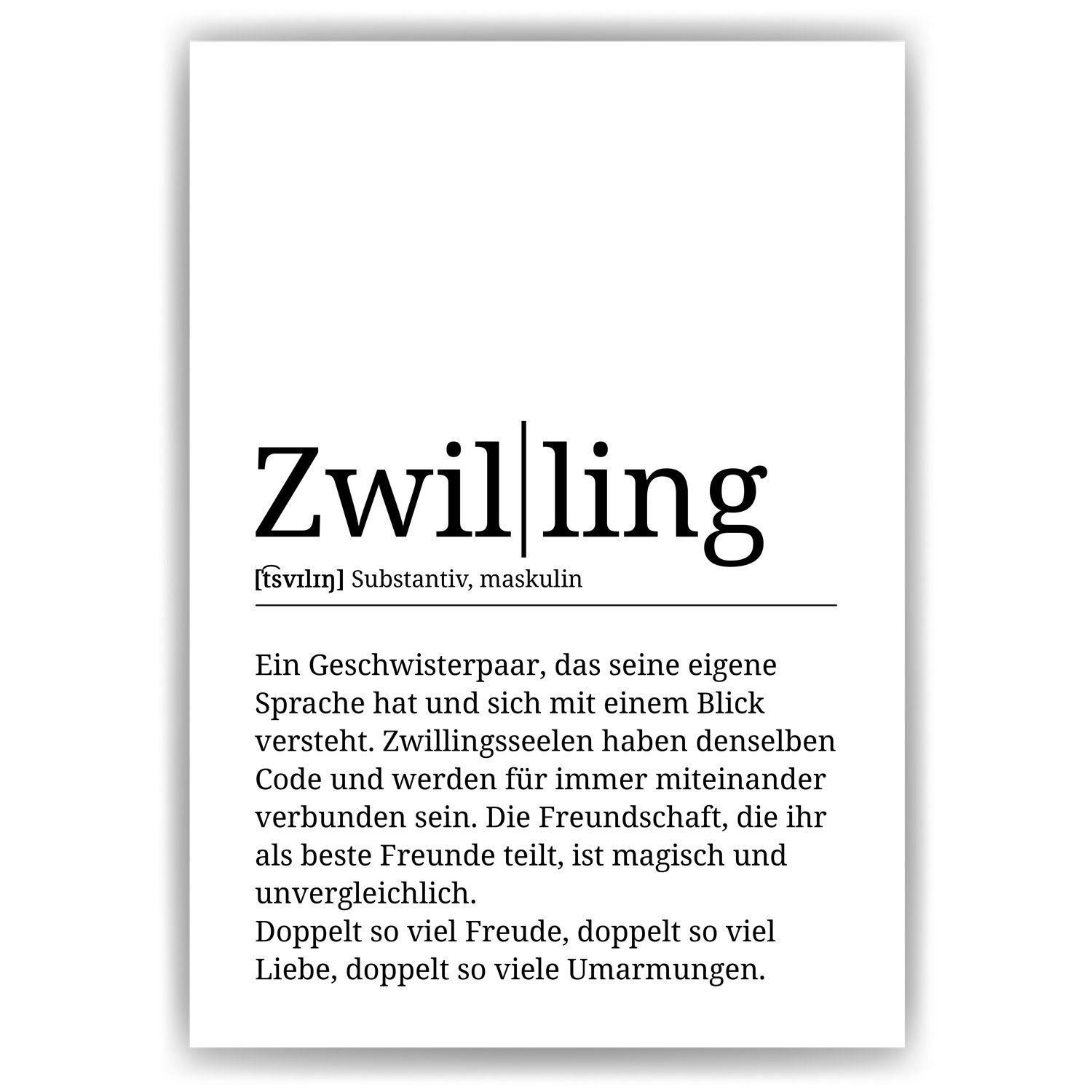 Tigerlino Poster Zwilling Definition - Geburtstag Bruder Schwester Geschwister Geschenk