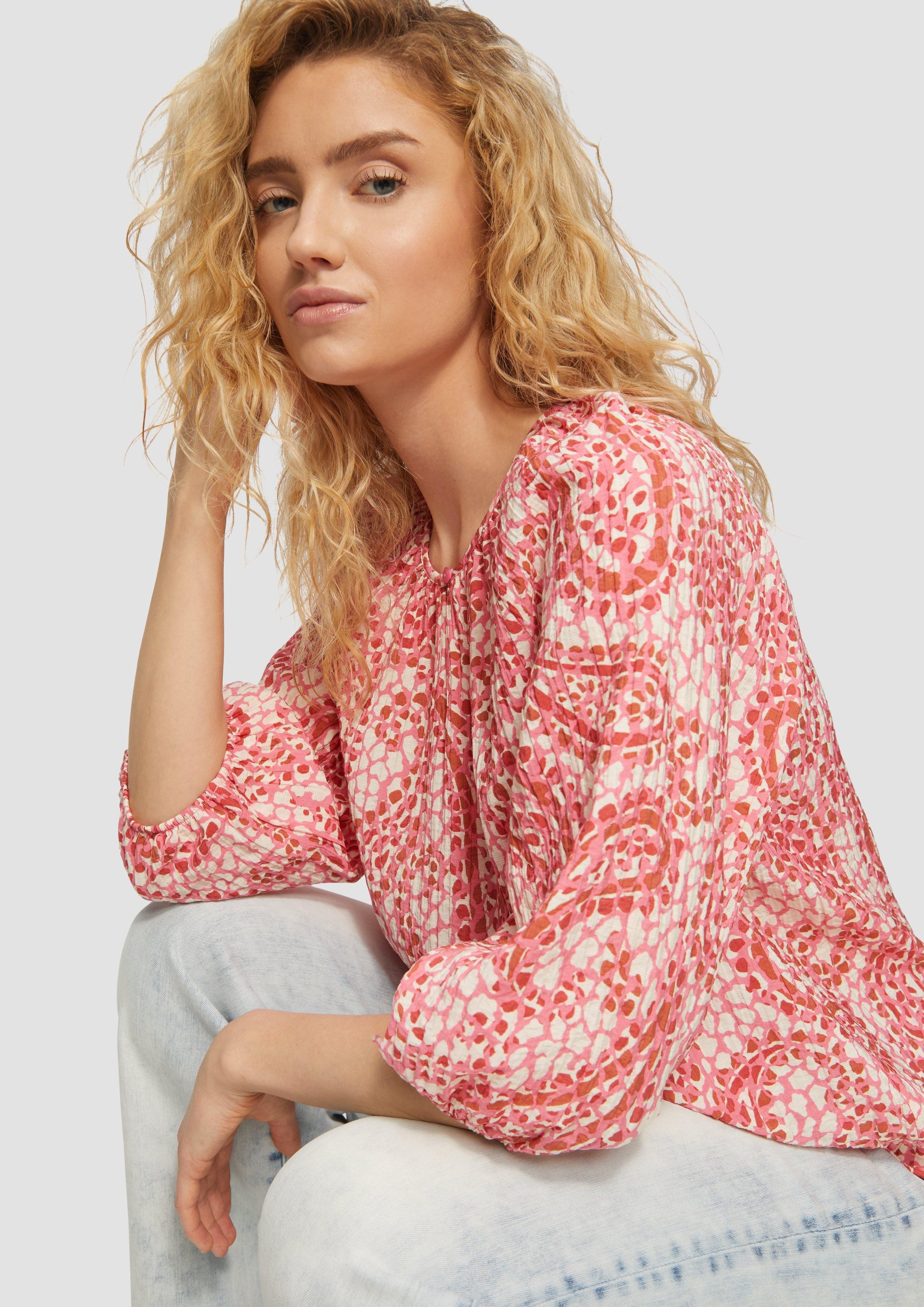 s.Oliver Langarmbluse Strukturierte Relaxed-Fit-Bluse mit Raffungen günstig online kaufen