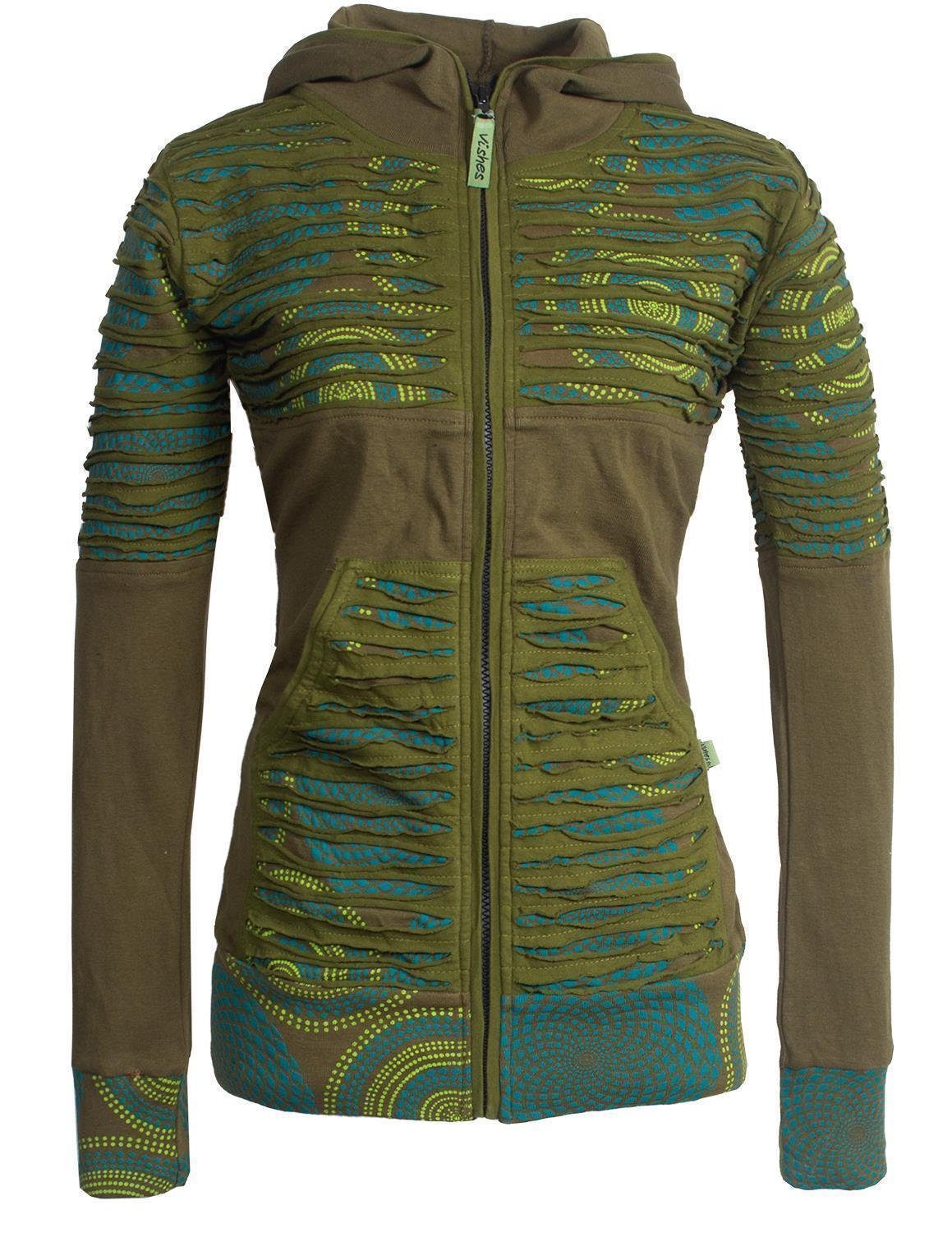 Kapuzensweatjacke Hoodie Kapuzenjacke mit Cutwork Patchwork