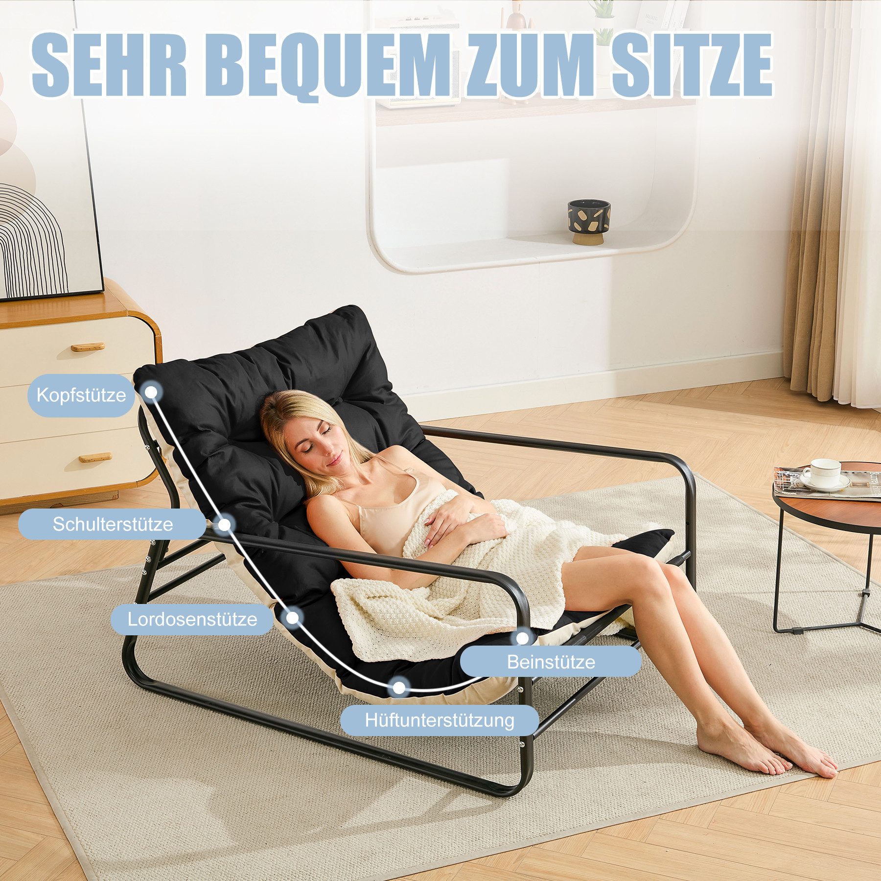 HomeMiYN Loungesessel Loungesessel Sessel Wohnzimmer Gartenliege mit Wendekissen (2er set,bestehend aus sessel mit Gepolsterten Kissen), für kinder,2 erwachsene