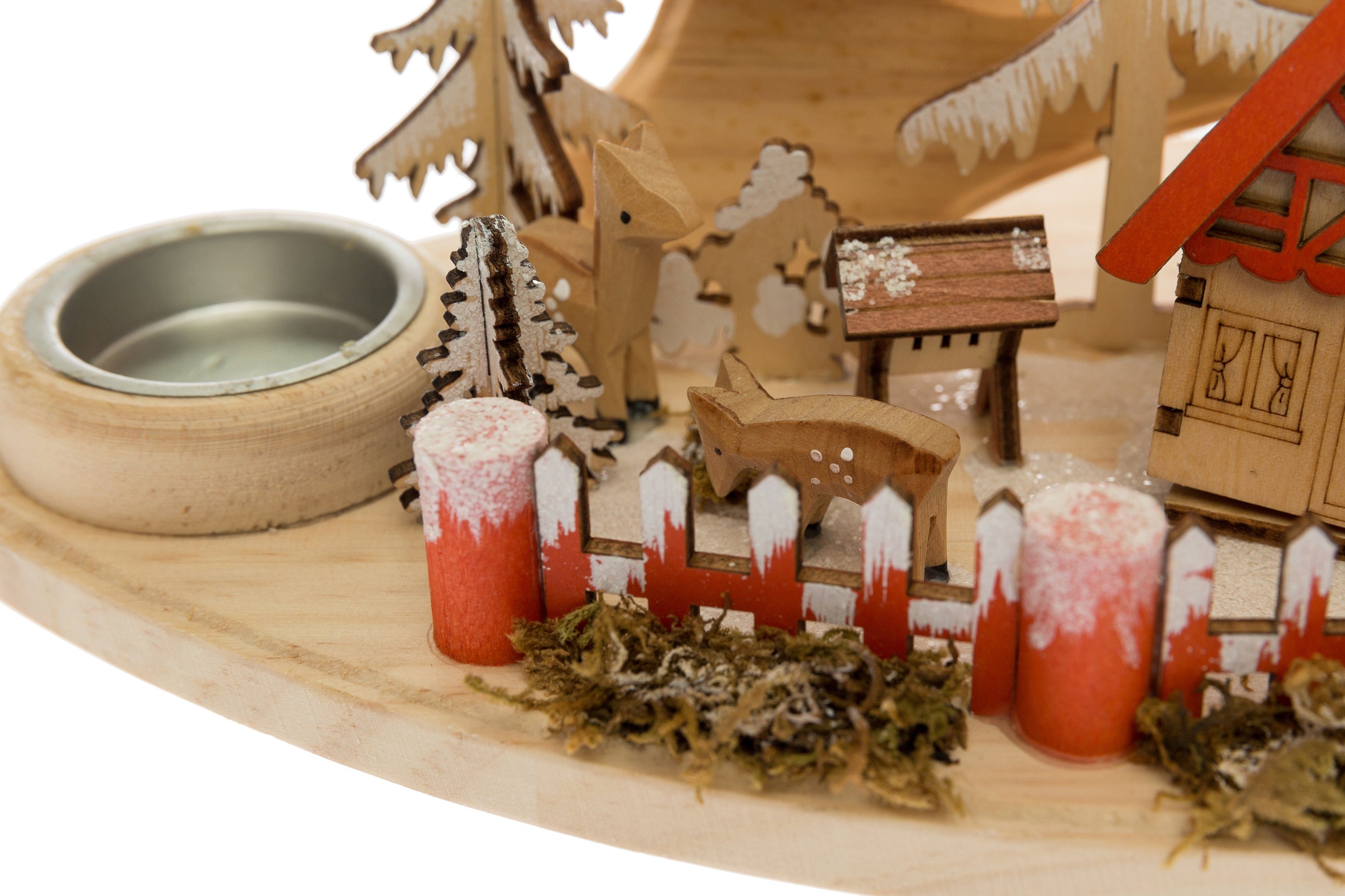 OTTO home Teelichthalter Weihnachtsdeko, Winterlandschaft aus Holz mit Häusern, Rehen, Hirsche (1 St), 4 Adventskerzenhalter klassisch natur-rot oder schlicht w – Bild 2 von 5