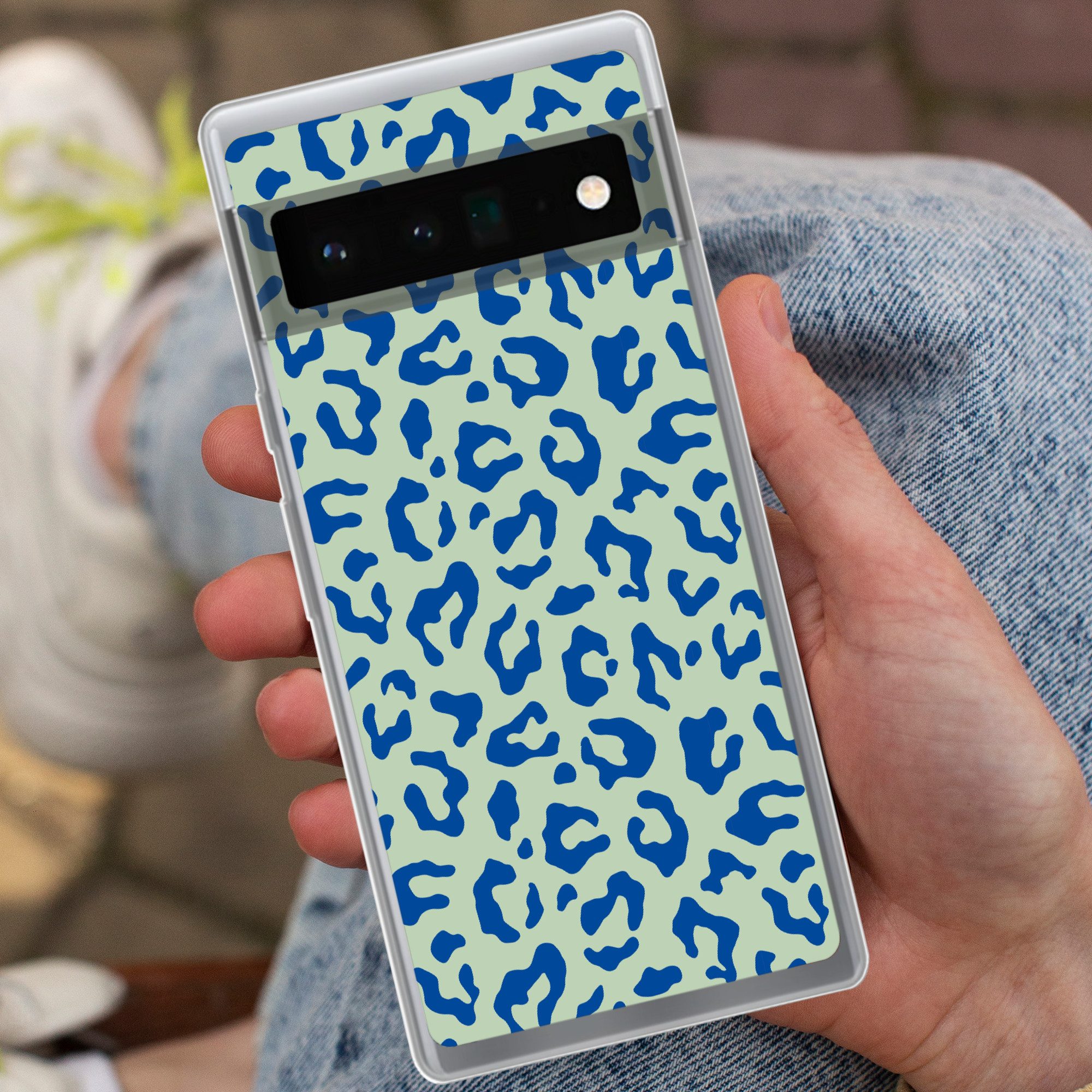 MuchoWow Handyhülle für Google Pixel 6 Pro Pantherdruck - Blau - Grün - Tierdruck, Handy Case, Silikon, Bumper Case Dünn