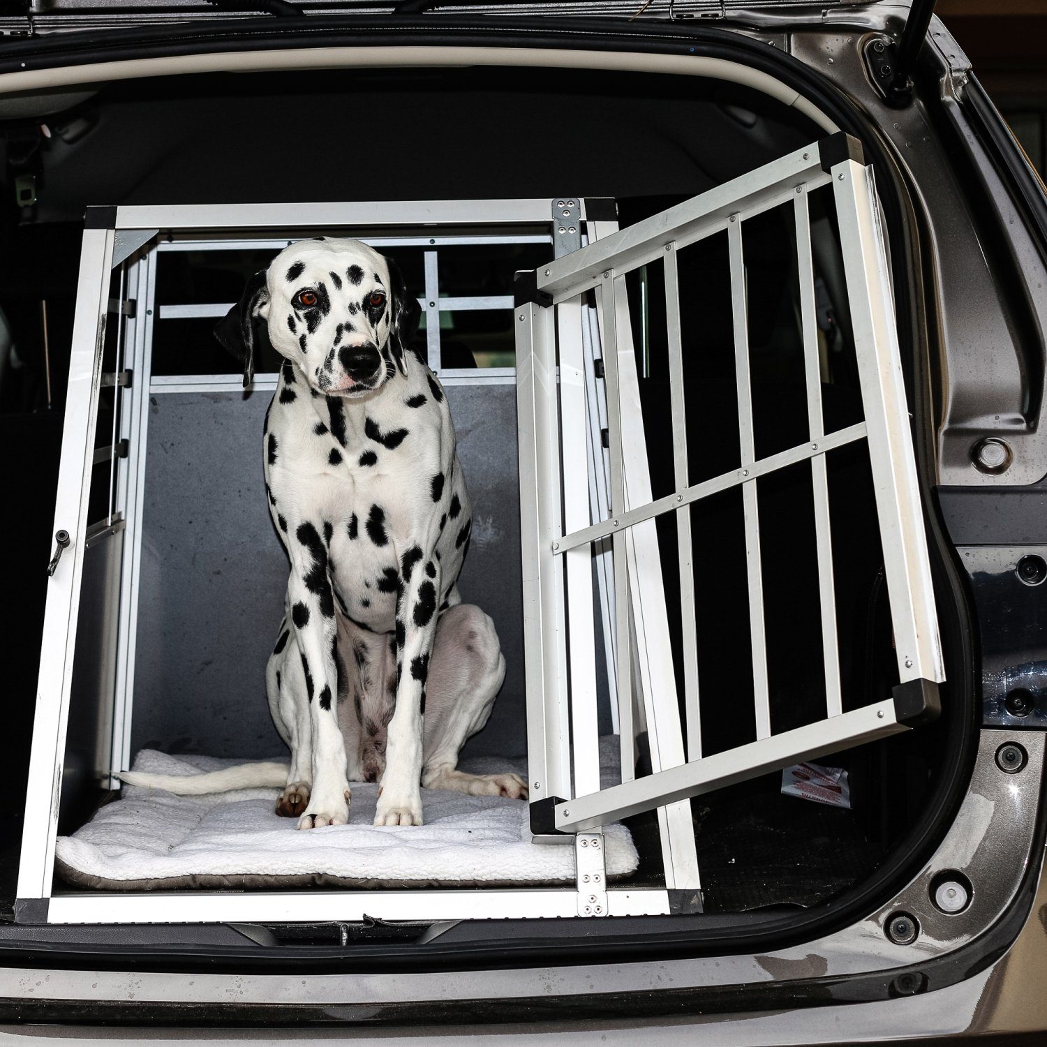 PETSTUFF Tiertransportbox Aluminium Hundetransportbox Hundebox Reisebox,  Autobox, schräge Frontseite und gerade Rückwand, robust, verschließbar,  verschiedene Größen