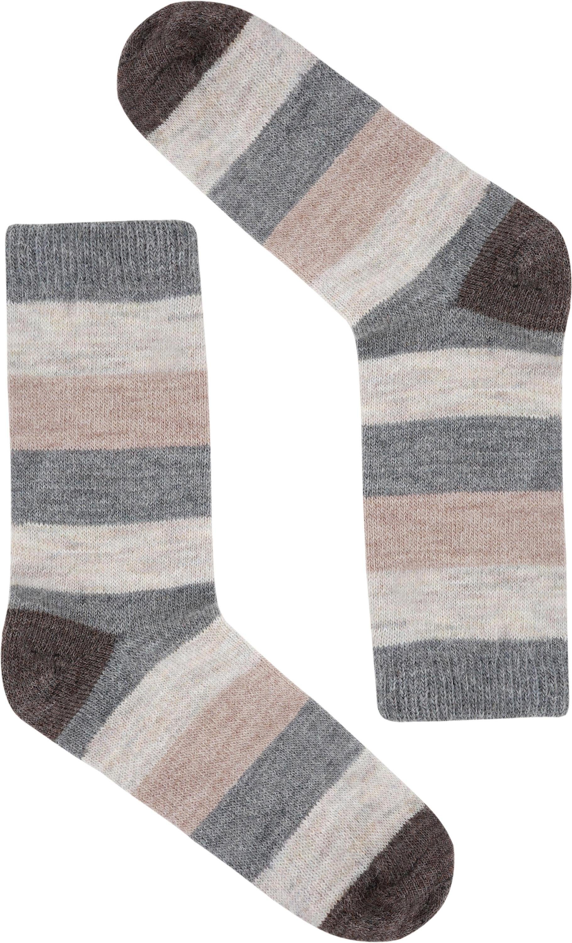 normani Thermosocken 6 Paar Alpakasocken breitgestreift (6er-Set, 3 Paar) warme Alpakawolle