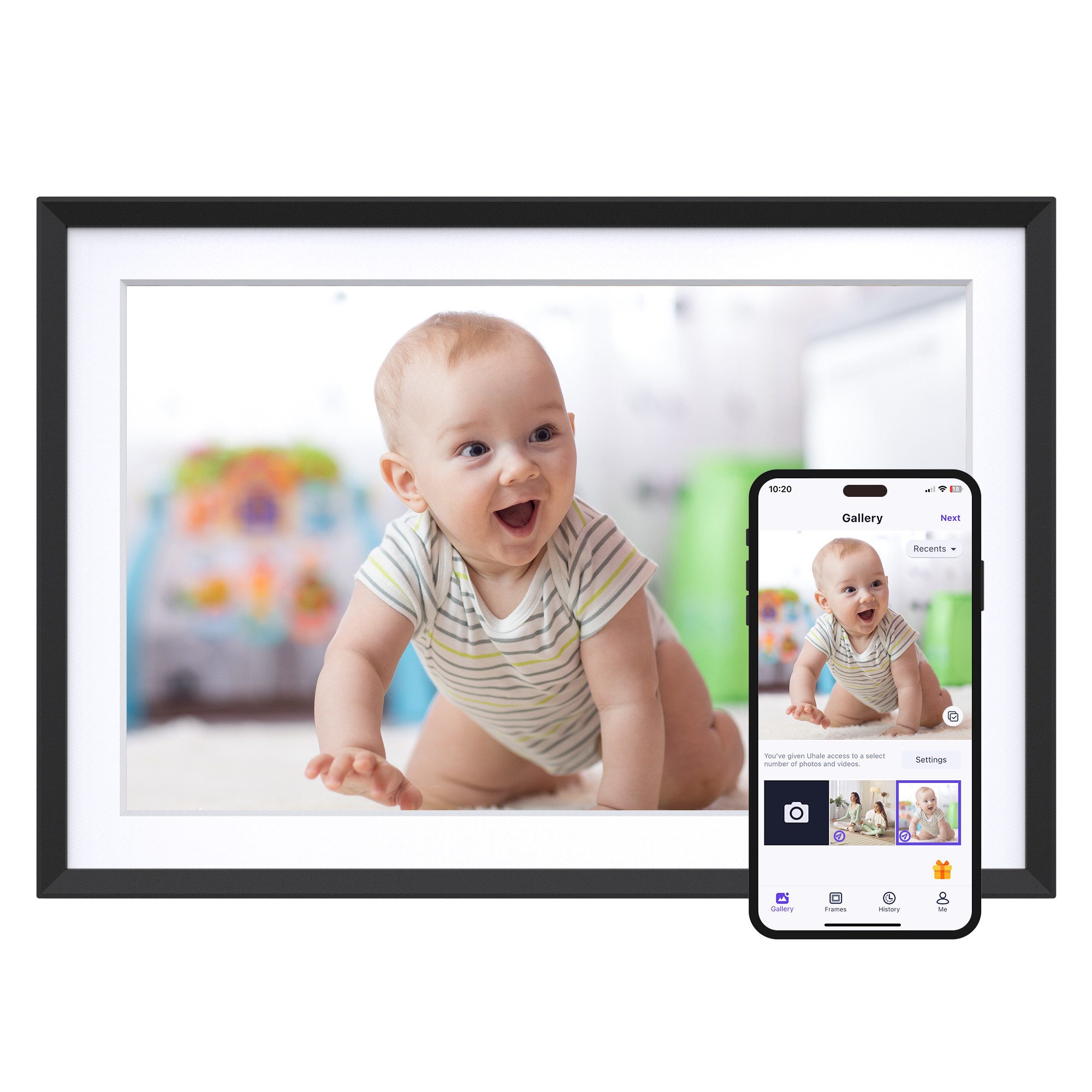 EKASN 10,1 Zoll schwarz Digitaler Bilderrahmen (25,65 cm/10,1 ", 800 x 1280 Pixel, 16 GB, IPS-Touch-Display, App-Fotoübertragung & Automatische Drehung)