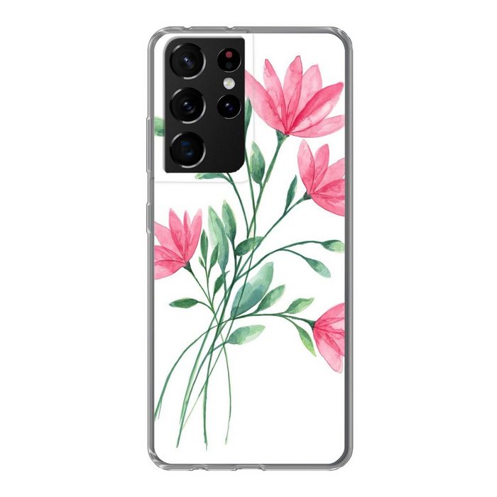 MuchoWow Handyhülle Blumen - Aquarell - Rosa Phone Case Handyhülle Samsung Galaxy S21 Ultra Silikon Schutzhülle