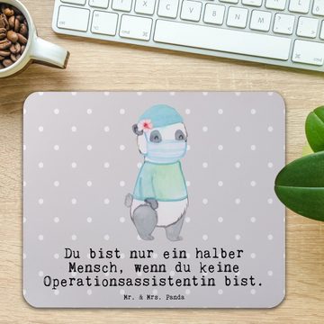 Mr. & Mrs. Panda Mauspad Operationsassistentin Herz - Grau Pastell - Geschenk, Operationstechn (1-St), Rutschfest