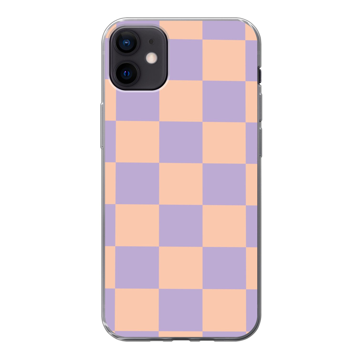 MuchoWow Handyhülle für Apple iPhone 12 mini Schachbrettmuster - Lila - Rosa - Würfel, Smartphone-Bumper, Print, Handy Schutzhülle Dünn