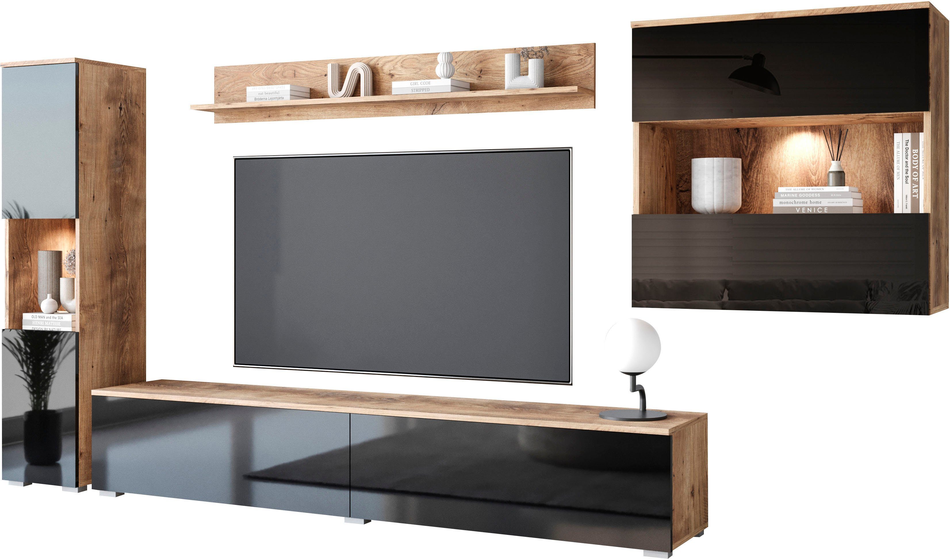 INOSIGN Wohnwand PARIS, Vitrine Türanschlag links/rechts wechselbar, (Kompl günstig online kaufen