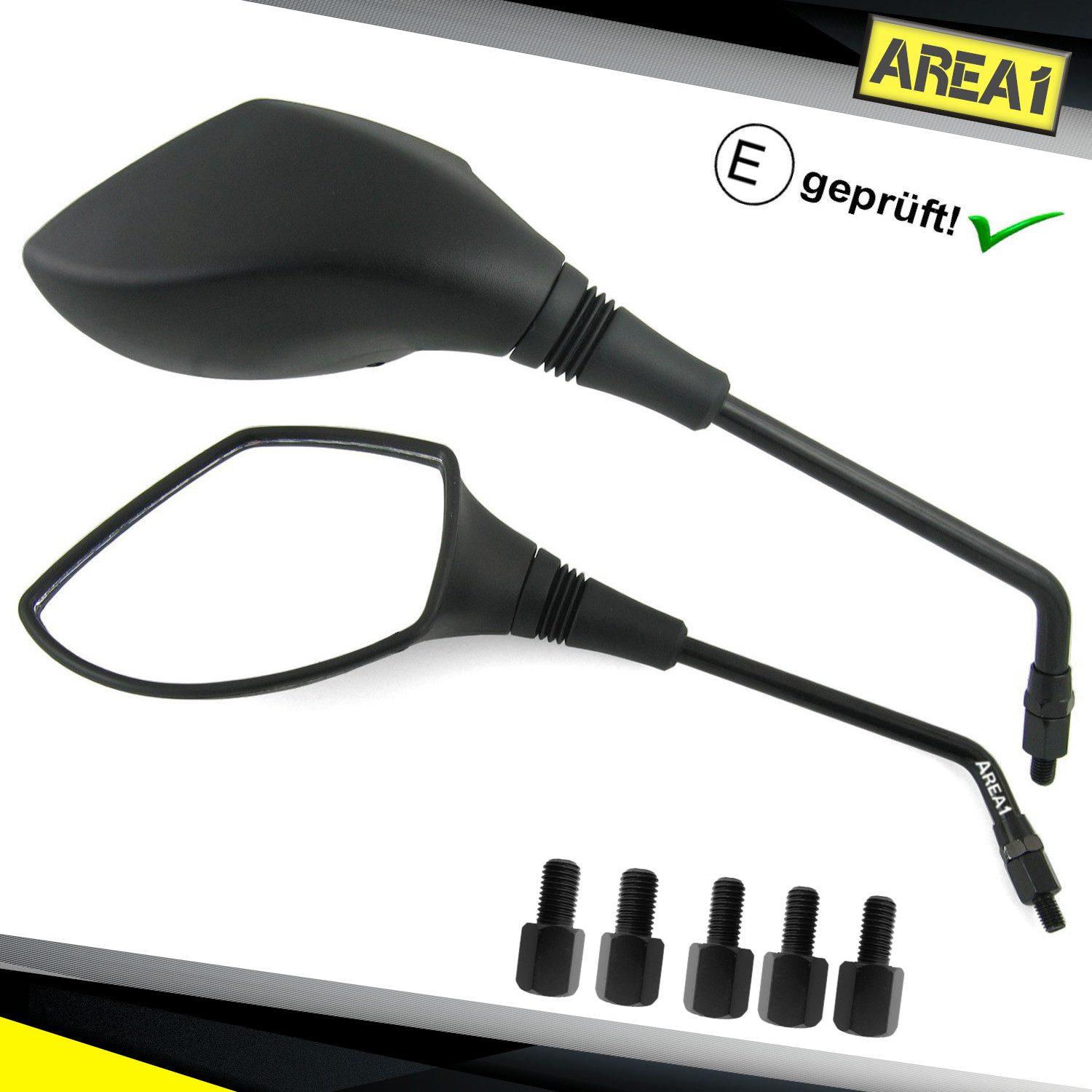 Area1 Motorradspiegel Motorrad Rückspiegel Set (E-geprüft, inkl. 5 Adapter)